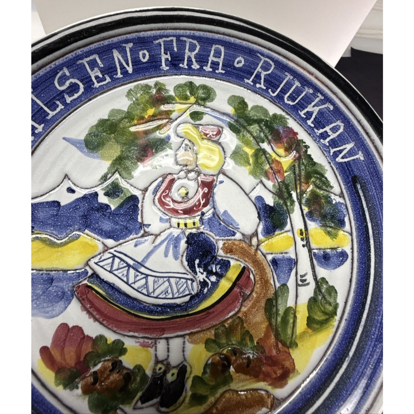 Vintage Terra 1 Norway Hand Painted Folk Art Plate Greetings from Rjukan Girl