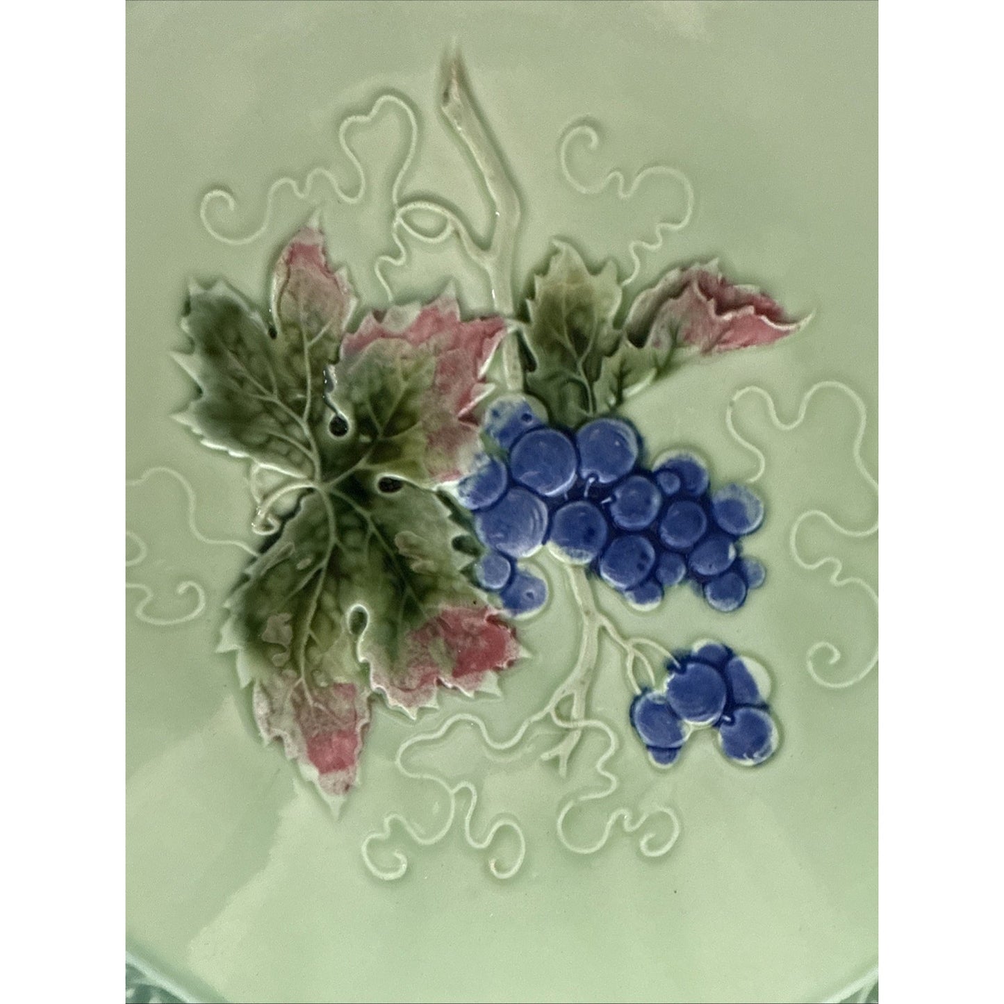 Old Zell Harmersbach Majolica Germany Grapes Leaves Hand Painted Green #114