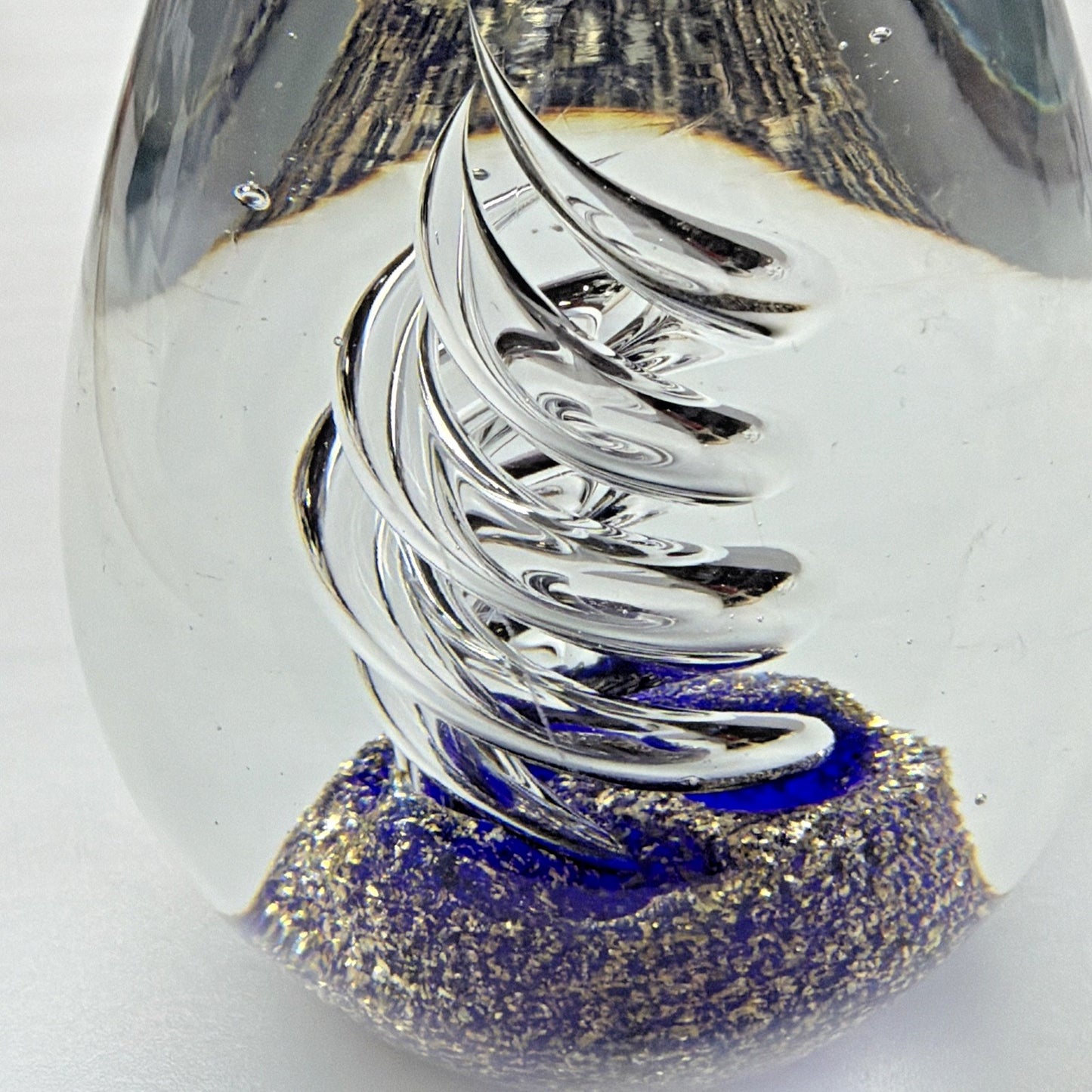 Vtg Large Art Glass Egg Paperweight Spiral Ribbon Cobalt Blue Aventurine Gold