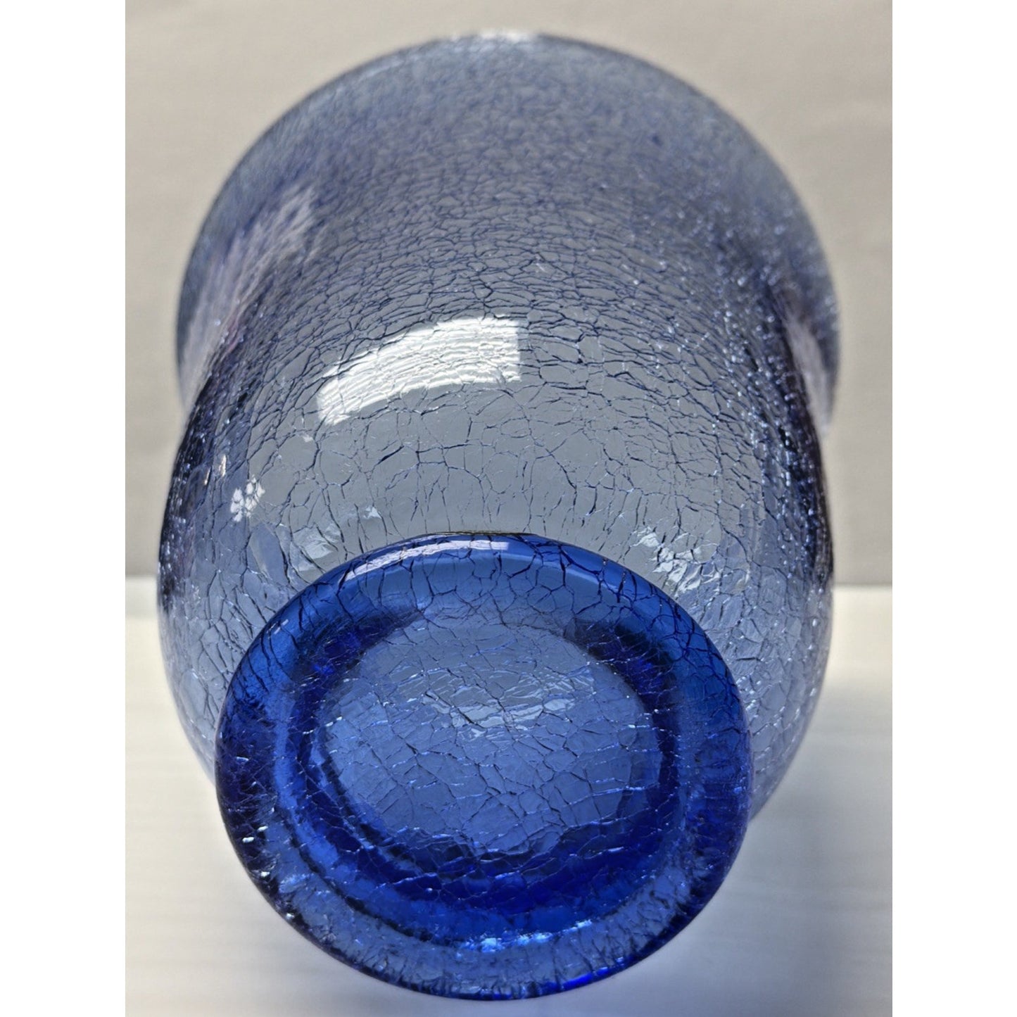 Vintage Bohemia Czech Blue Crackle Glass Crystal Vase