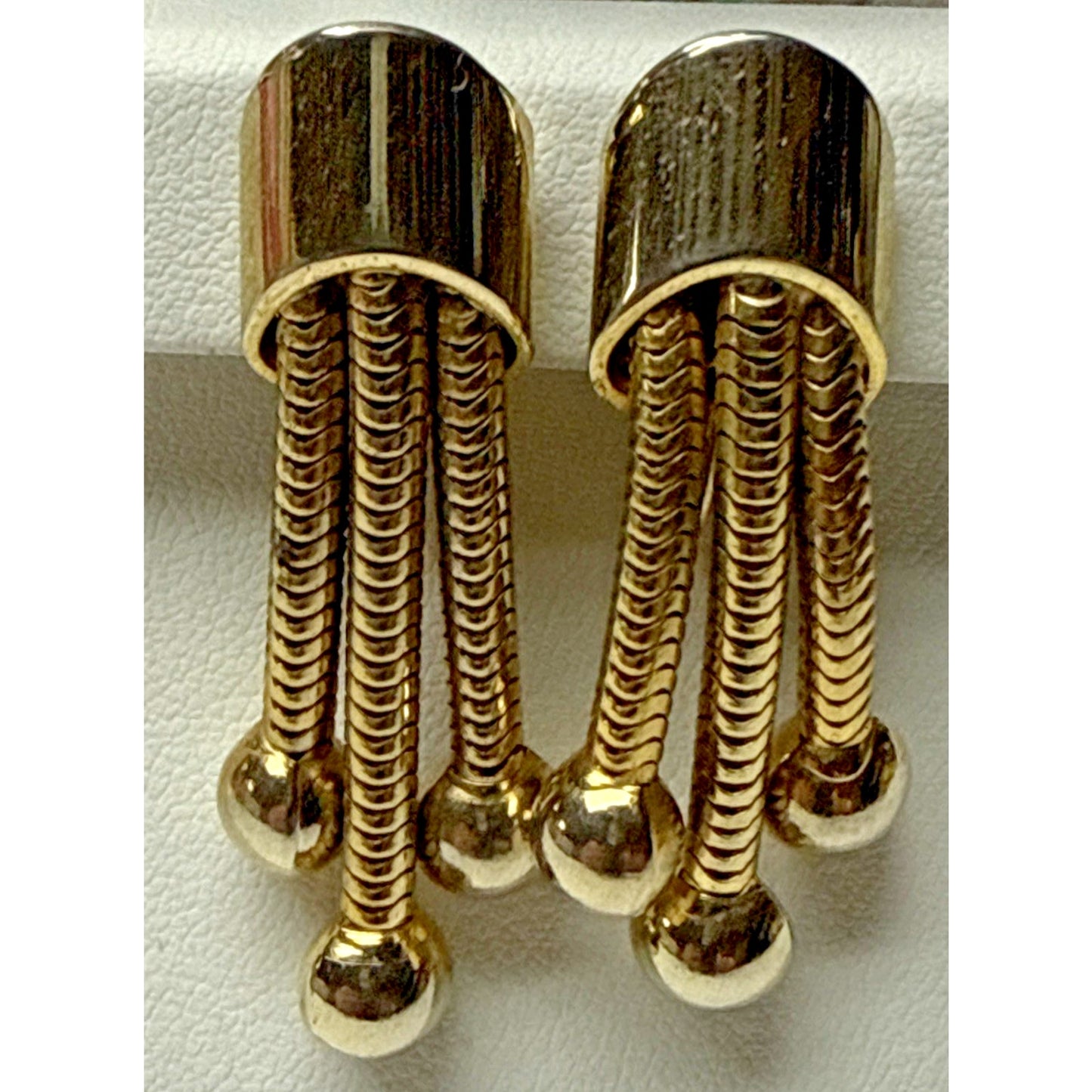 MCM Gold Tone Tassel Snake Clip On Earrings Bead Ball