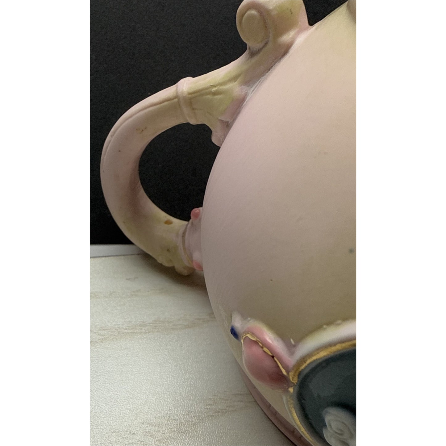 Antique Schafer Vater Bisque Porcelain Pink Jeweled Cameo Pitcher Creamer As Is