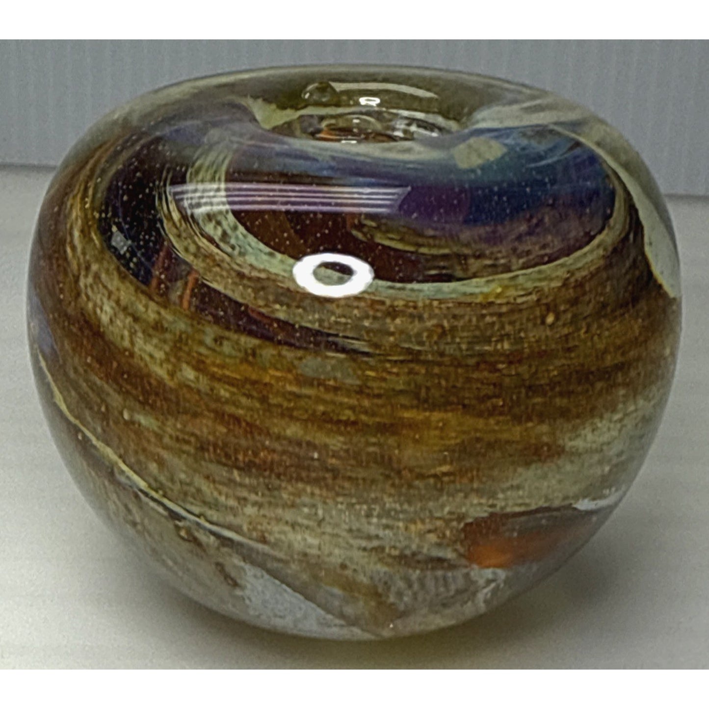 Vtg Isle of Wight Gold Orange Flame Iridescent Art Glass Paperweight Abstract