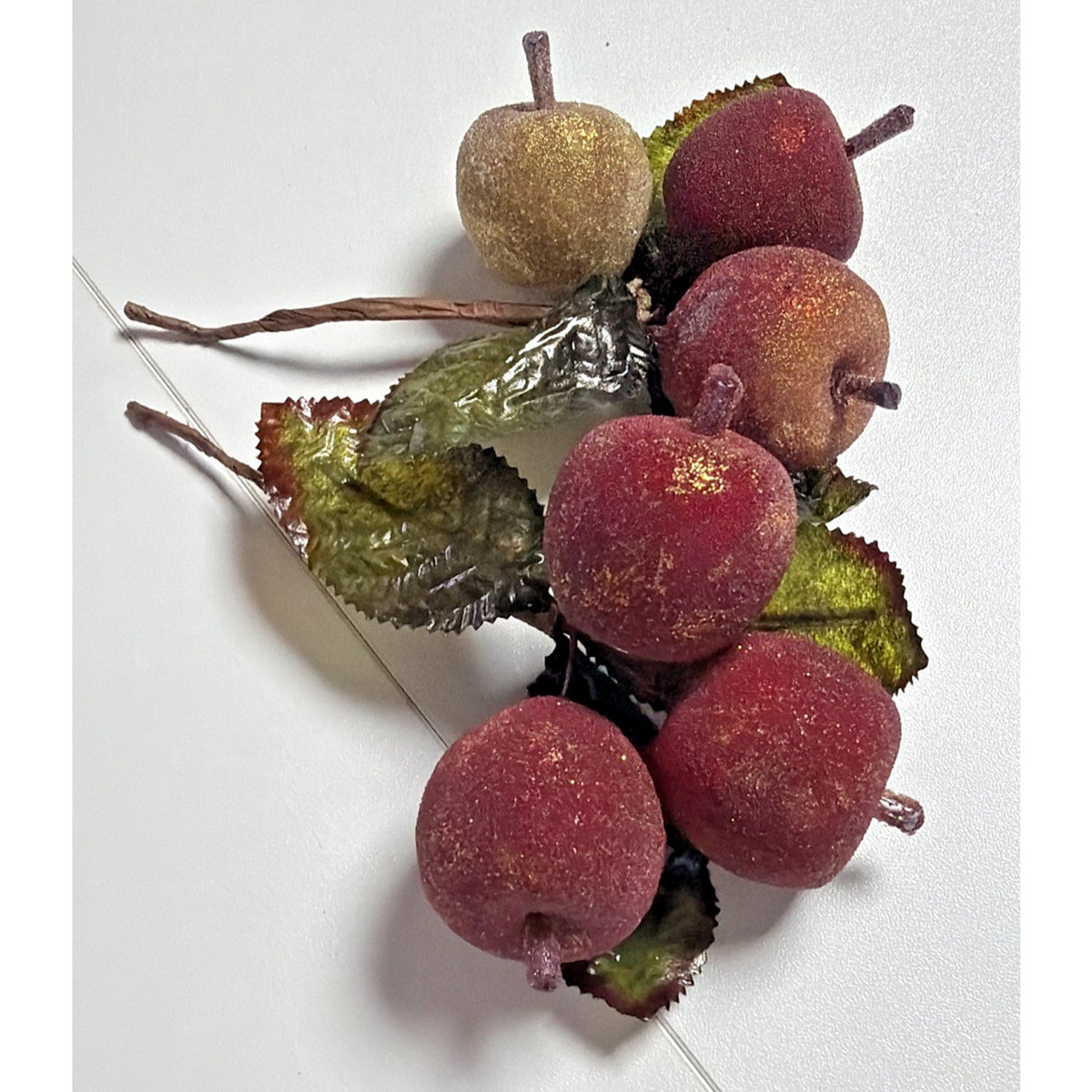 Lot of 2 Vtg Sugar Beaded Sugar Fruit Picks Apple Berries Frosted Stems Leaves