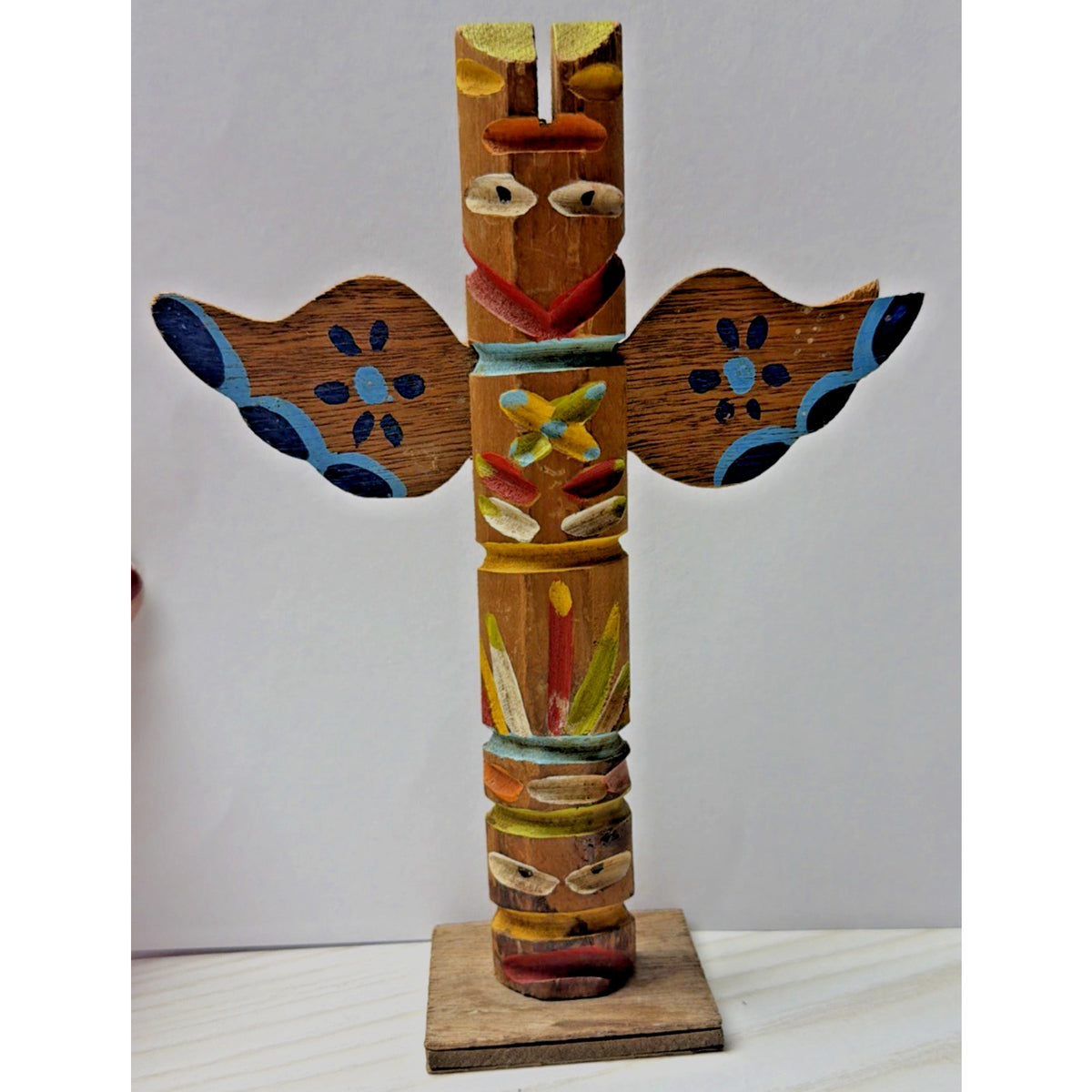 Vintage Chippewa Wood Carved Totem Pole Hand Painted As Is