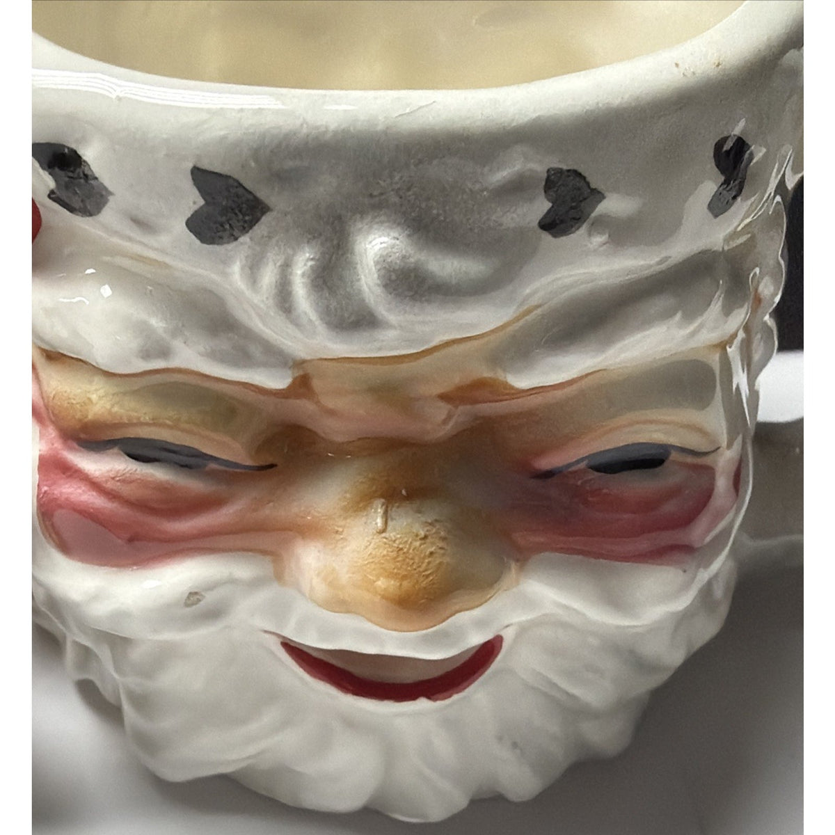 Vintage Lot of 4 Hand Painted Santa Porcelain Ceramic Mugs Double Sided As Is