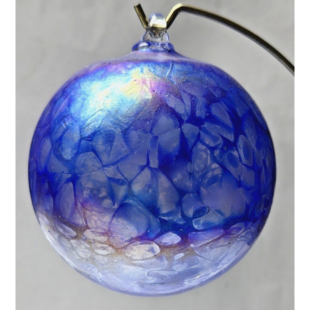 Hand Blown Studio Art Glass Cobalt Blue Iridescent Webbed Ornament Orb Witch Ball
