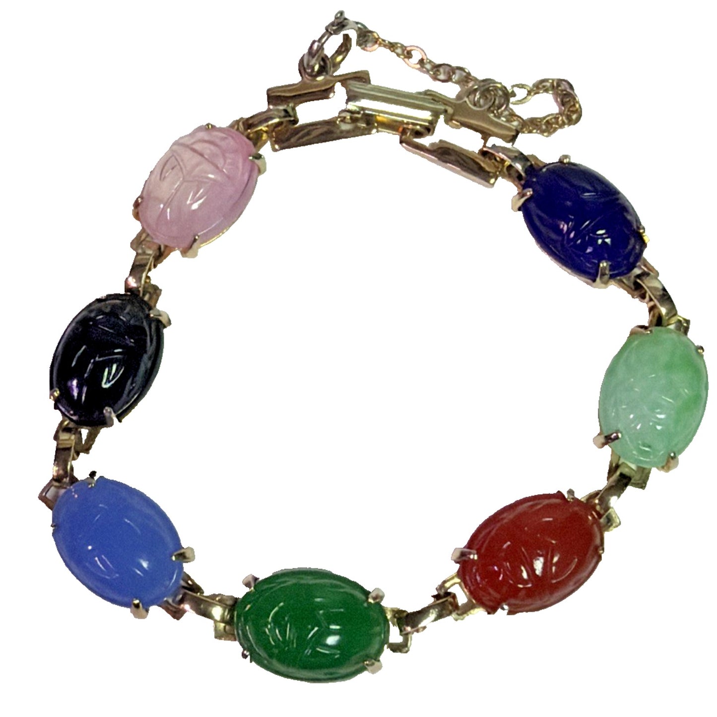 Egyptian Revival Carved Scarab Beatle Bracelet Link Security Chain As Is