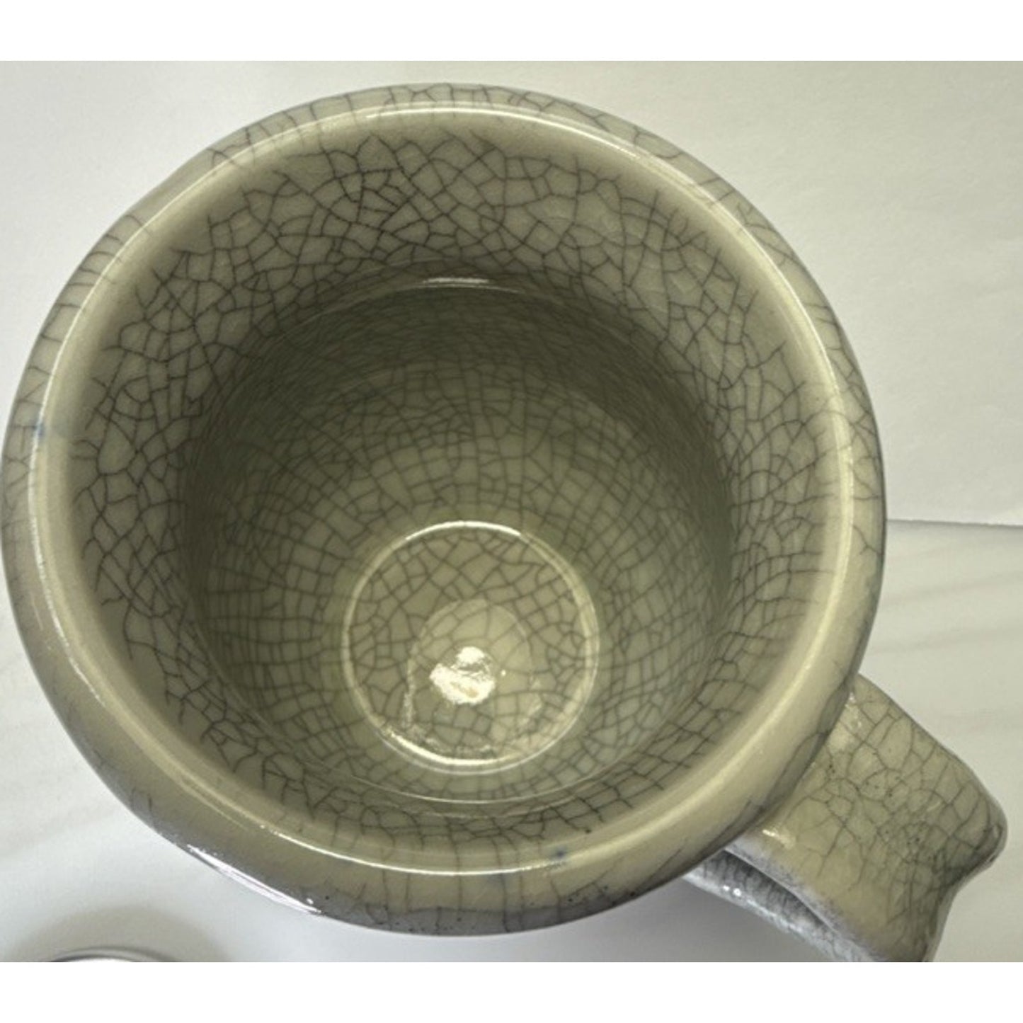 L Taylor Studio Art Pottery Large Celadon Green Crackle Glaze Mug Banded