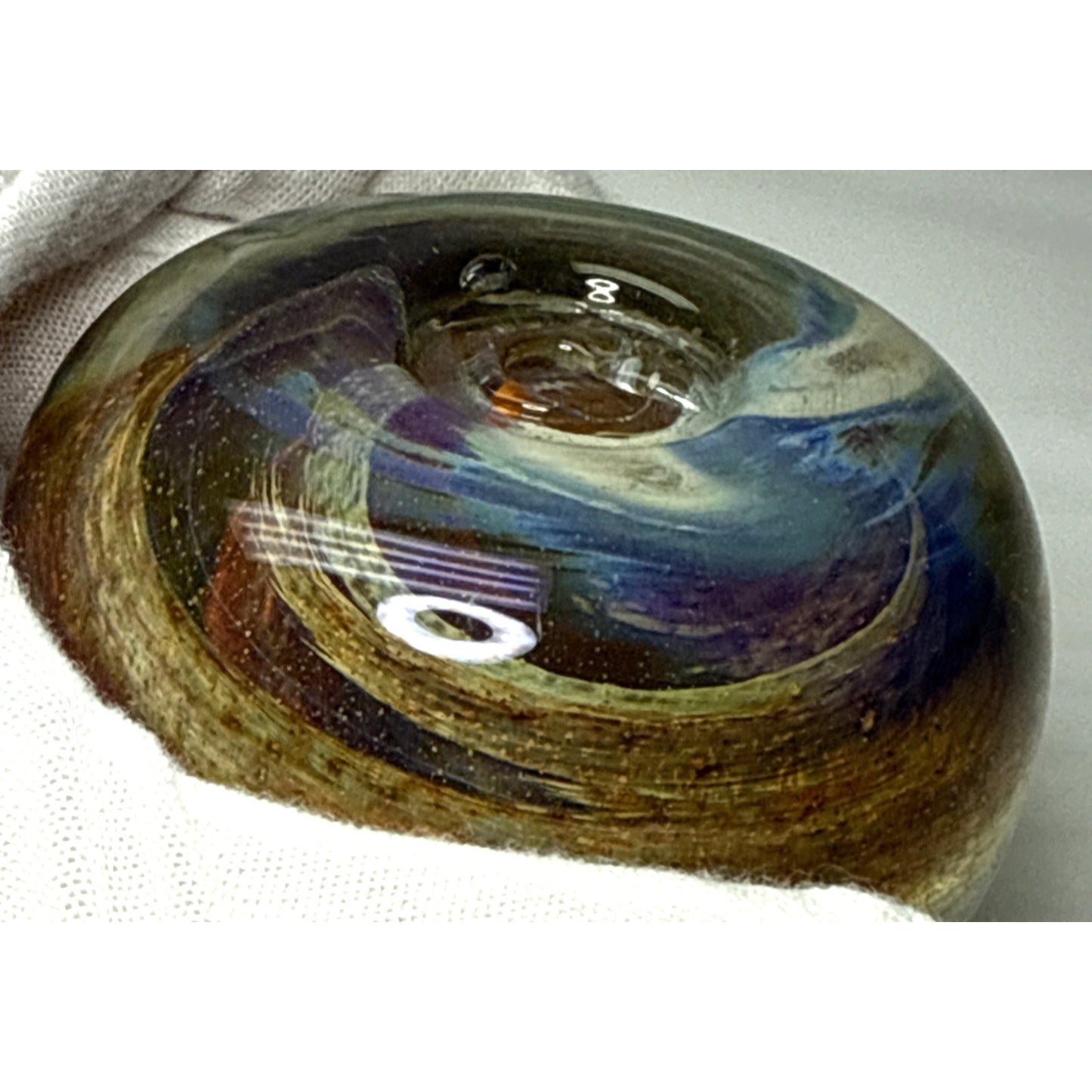 Vtg Isle of Wight Gold Orange Flame Iridescent Art Glass Paperweight Abstract