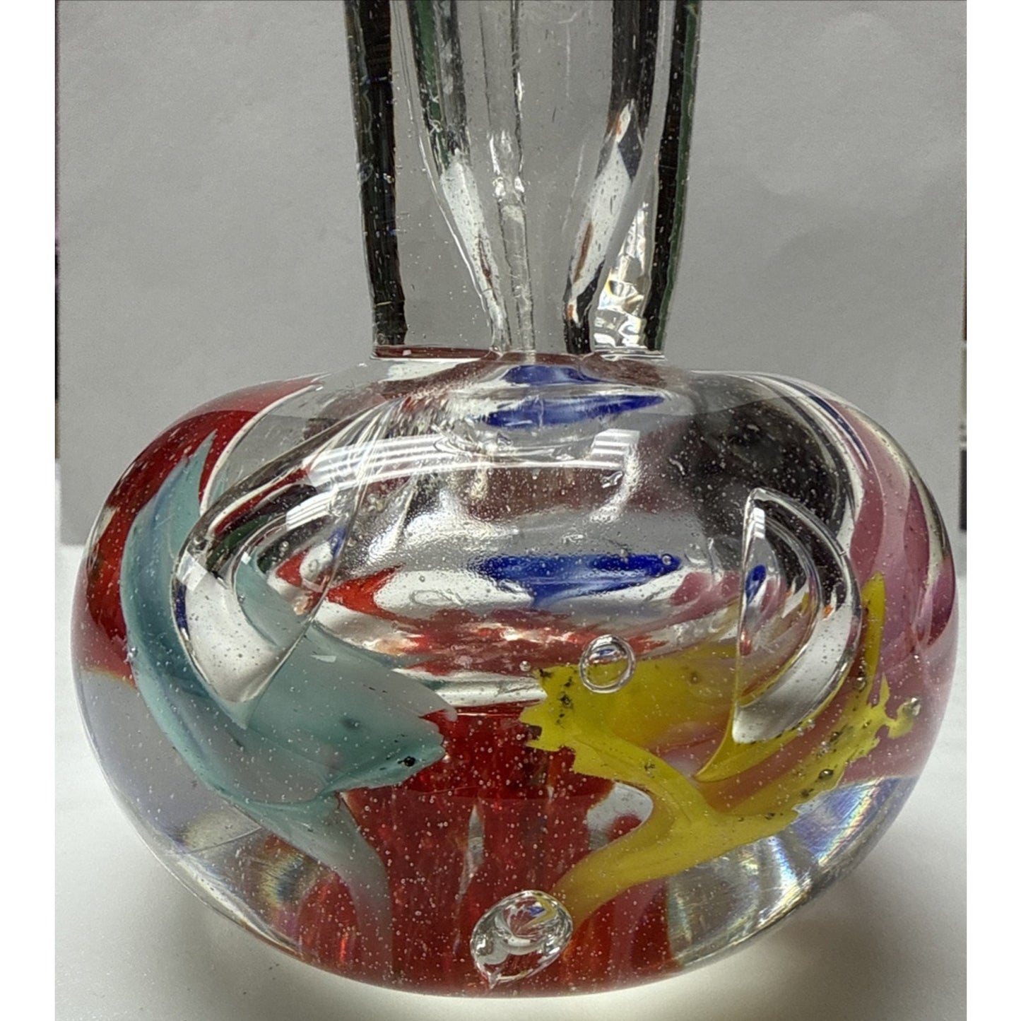 Vtg Marigold Glassware Co Decanter Cruet Blown Glass Flower Paperweight As Is