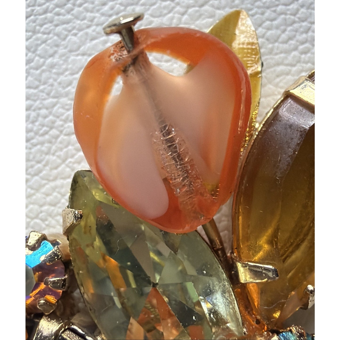 Juliana Yellow Amber Topaz Rhinestone Art Glass Window Bead Givre Clip Earrings