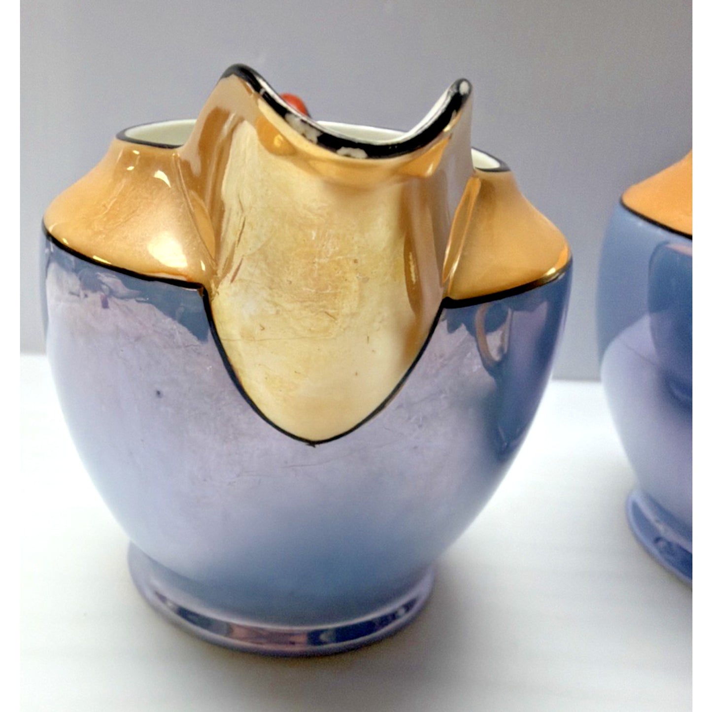 Art Deco Noritake Morimura Lusterware Figural Parrot Handles Creamer Sugar Bowl