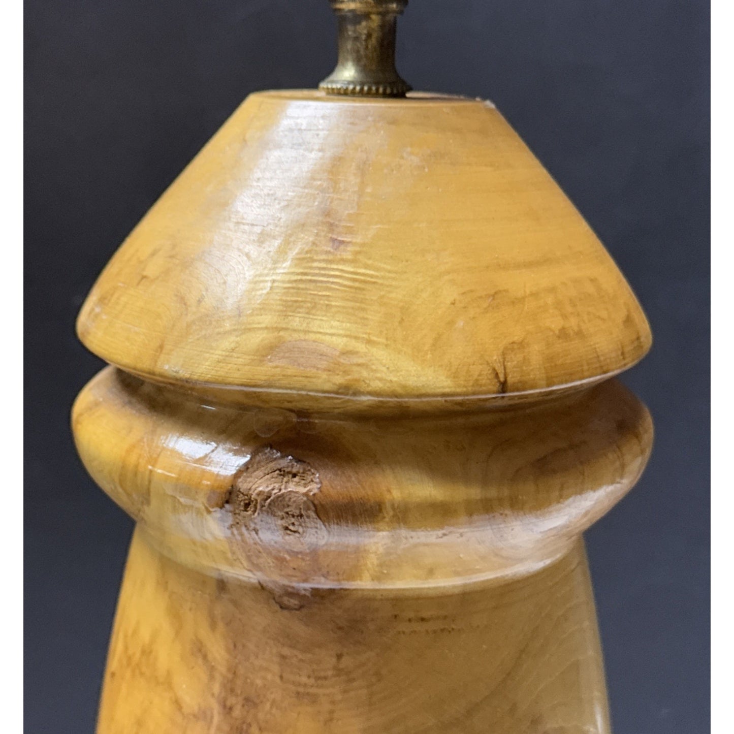 Vintage Wood Turned Table Lamp Burlwood Tall Flame Finial As Is Read