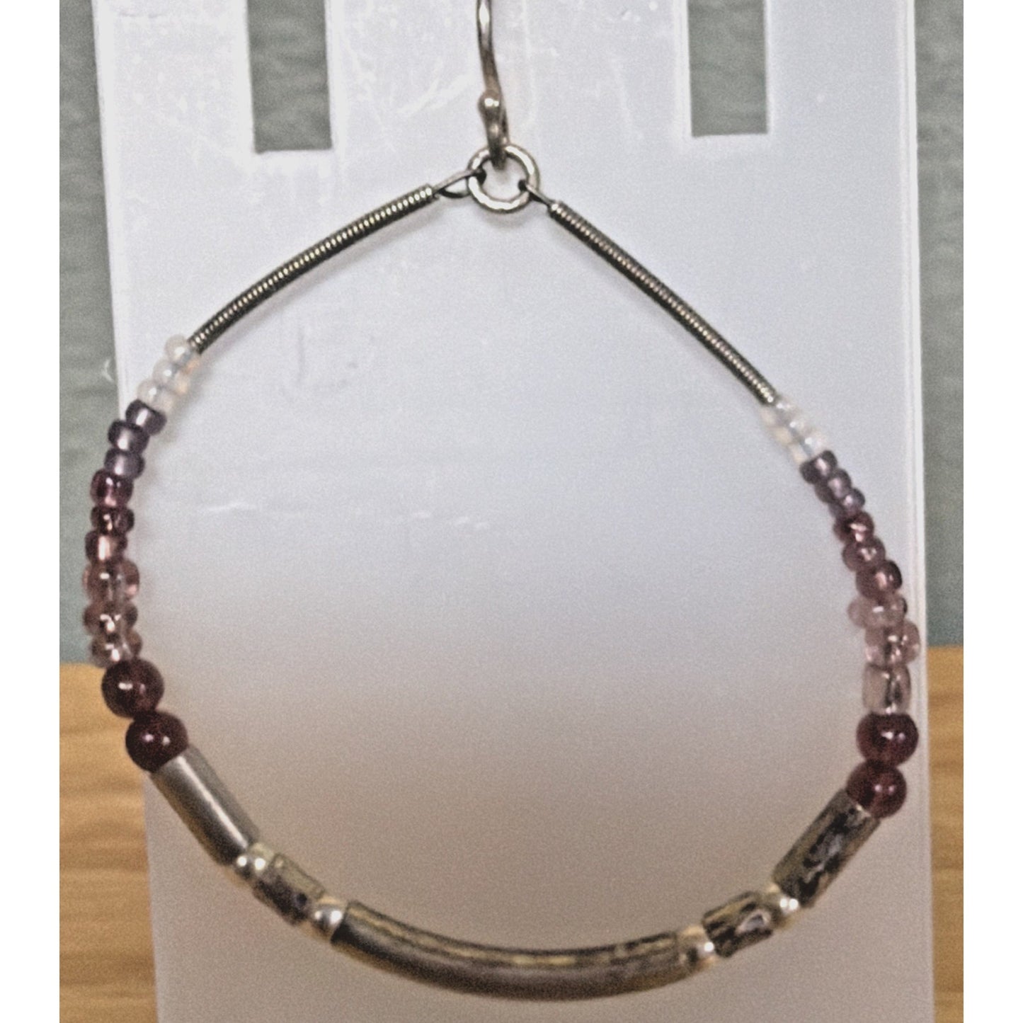 Retired Silpada Sterling Silver Glass Beaded Loop Purple Panache Earrings W2771