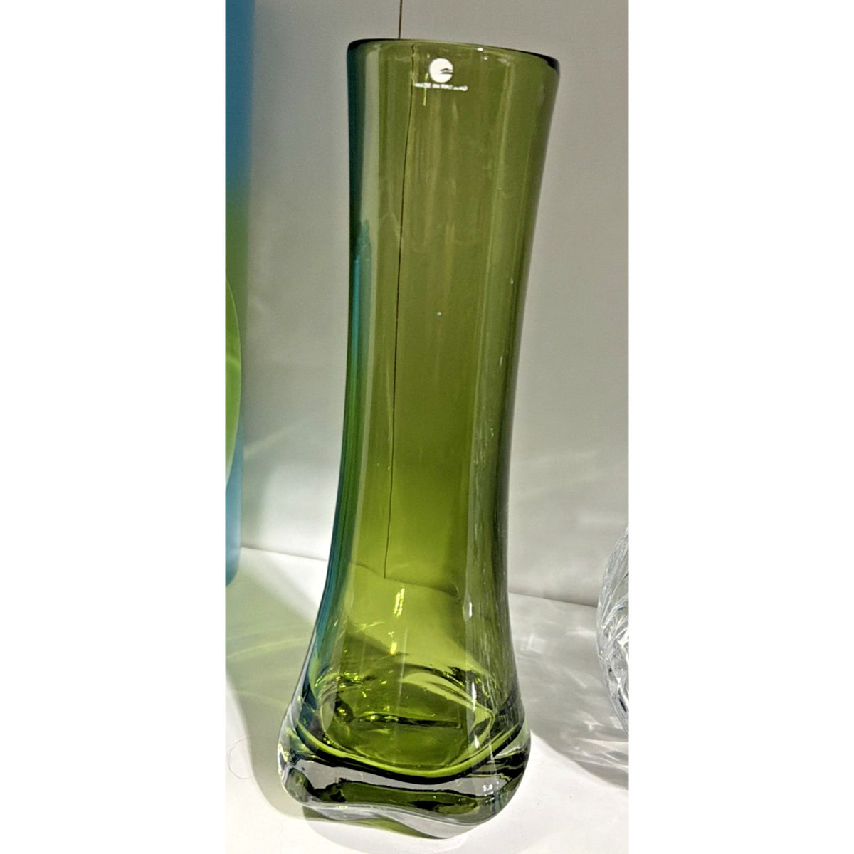 MCM Iittala Finland Anna Olive Green Glass Vase Jorma Vennola As Is Read