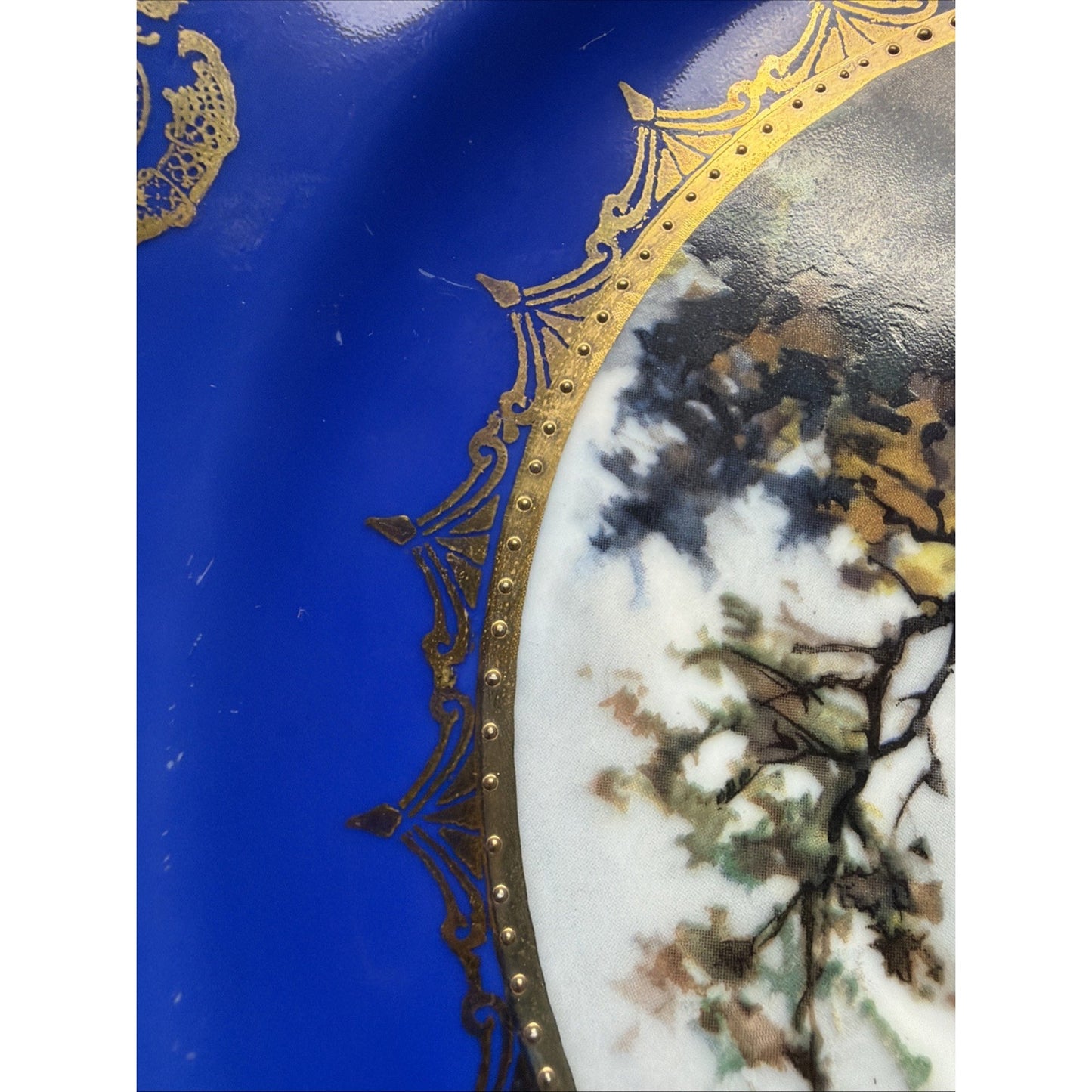 Vintage STW Bavaria Cobalt Blue Game Plate Gold Ornate Elk