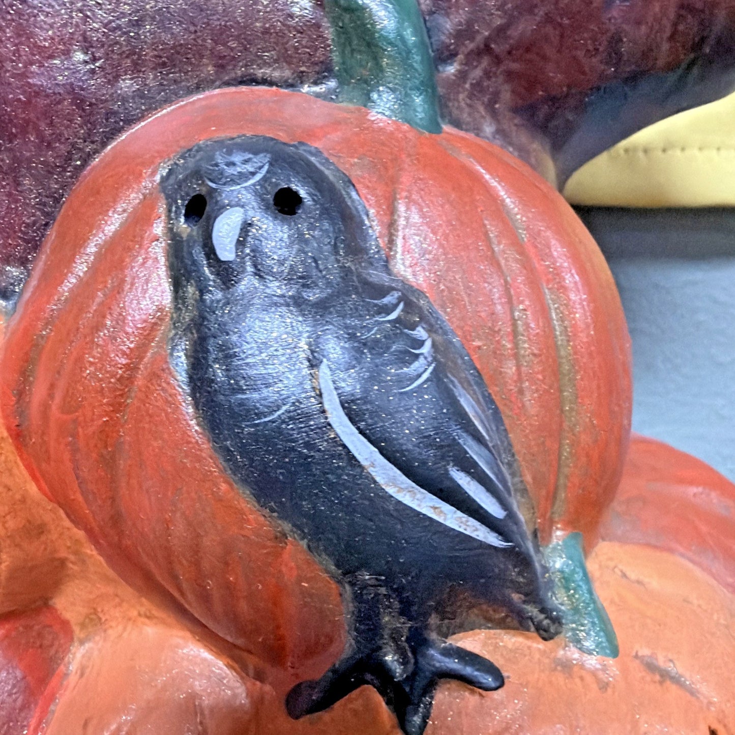 Vintage Ceramic Scarecrow Lamp Hand Painted Pumpkin Jack O Lantern Reflection