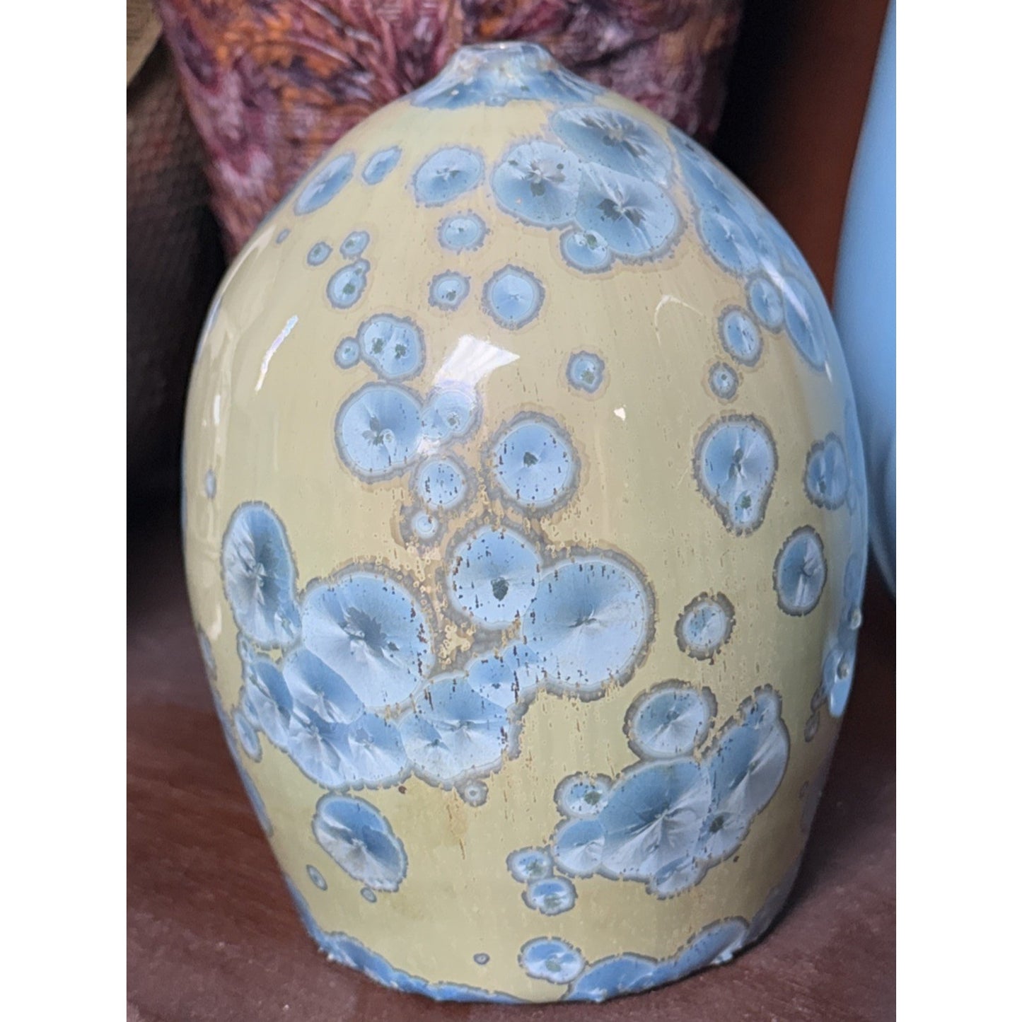 Modern Studio Art Pottery Crystalline Glaze Vase Weed Pot Blue Green As Is