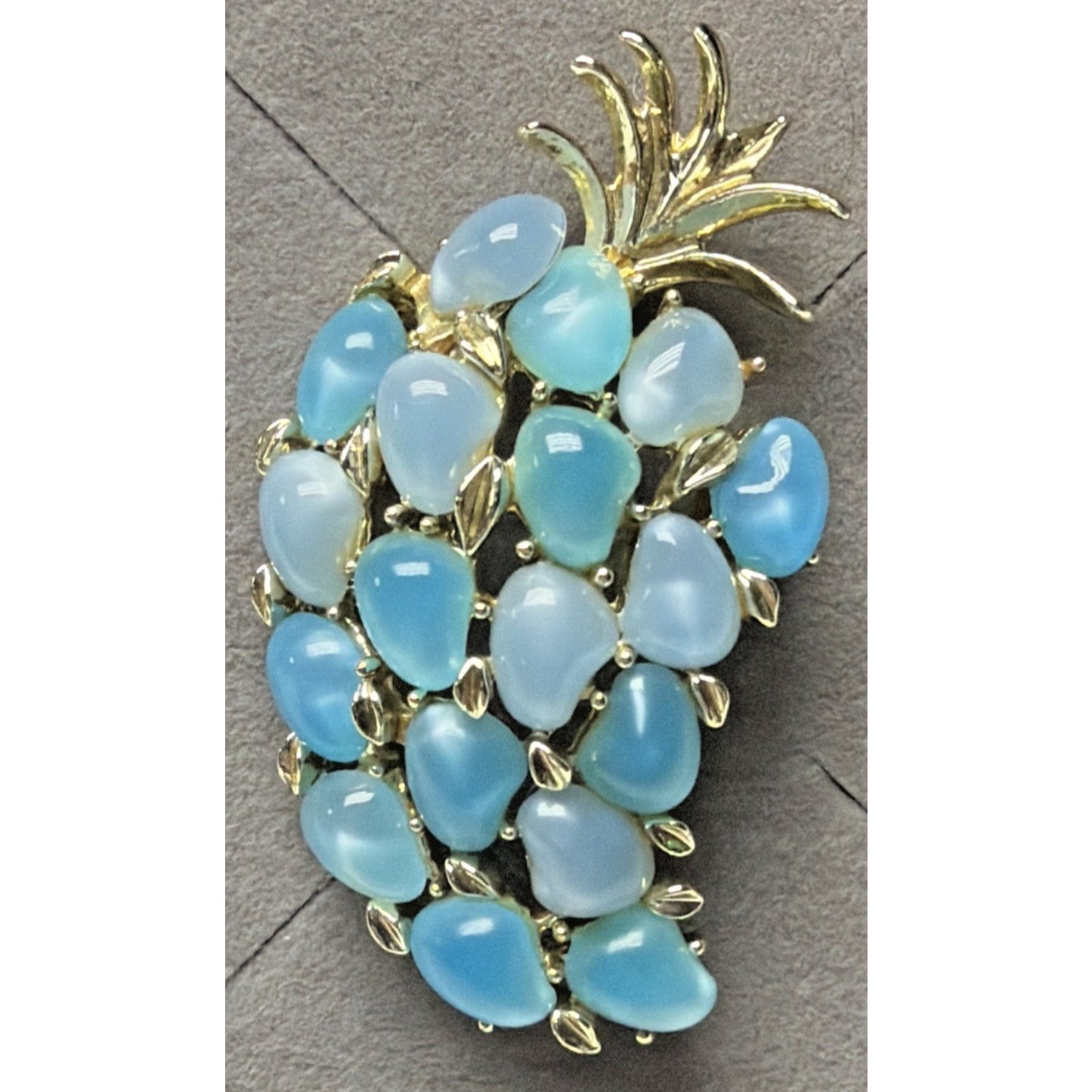 Art Deco Blue Moonglow Lucite Beaded Pineapple Brooch Pin