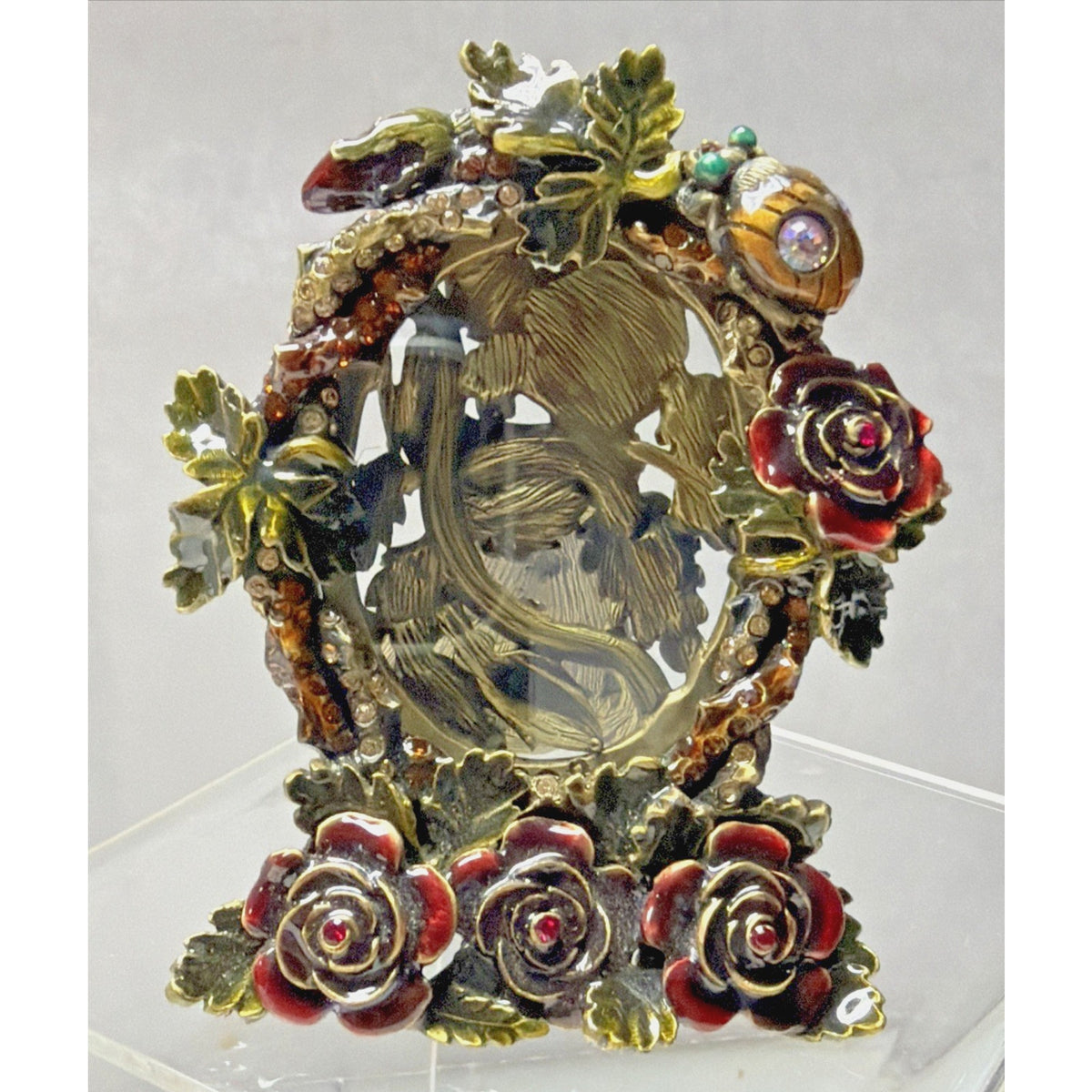 Jay Strongwater Beetle Rose Flora Fauna Picture Frame Swarovski Crystals 5308
