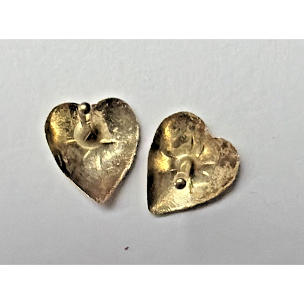 Vintage JCM Jacmel 14k Yellow Gold Diamond Cut Heart Stud Earrings No Backs