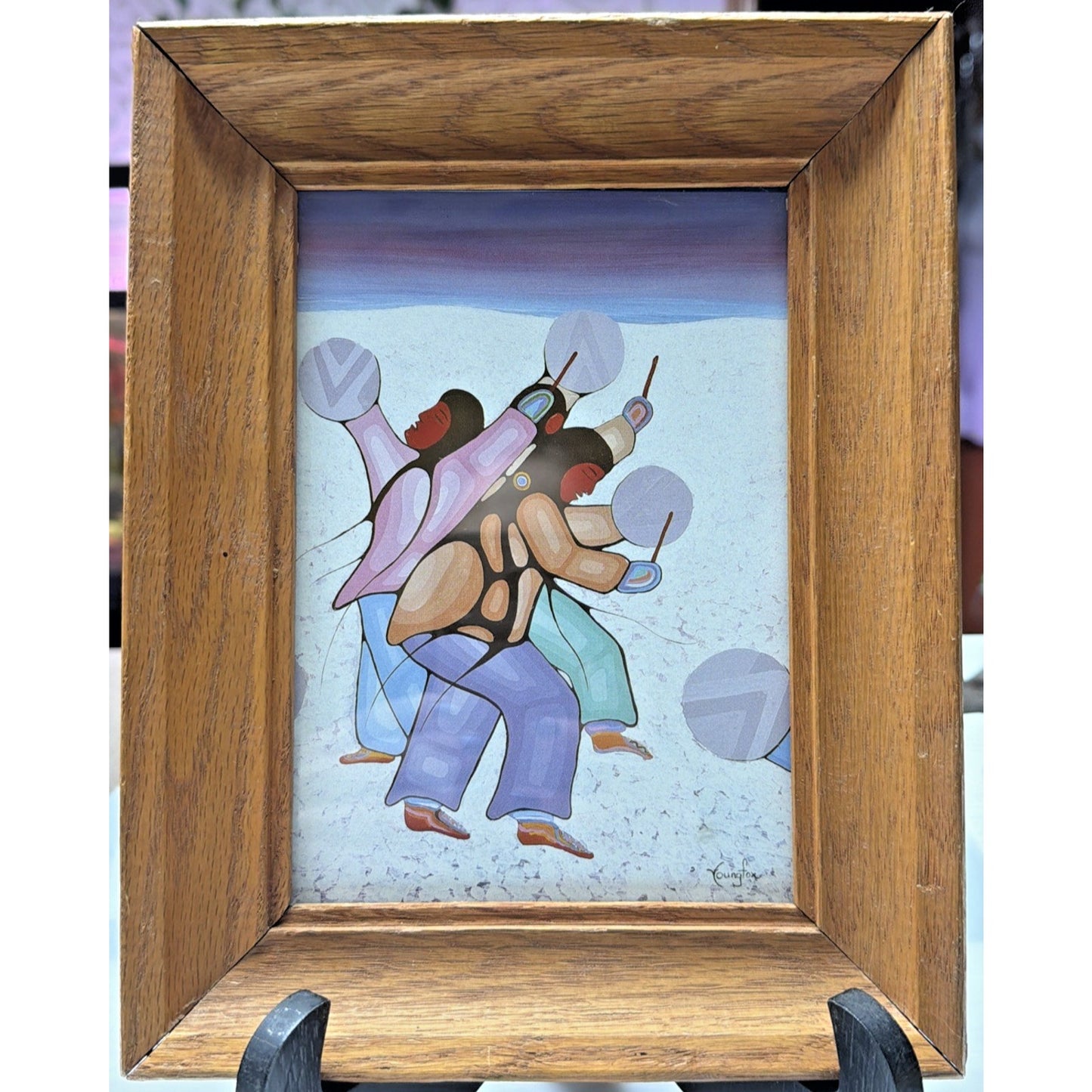 Vtg Cecil Youngfox Canadian Native Art Snow Singers Signed Wood Frame As Is