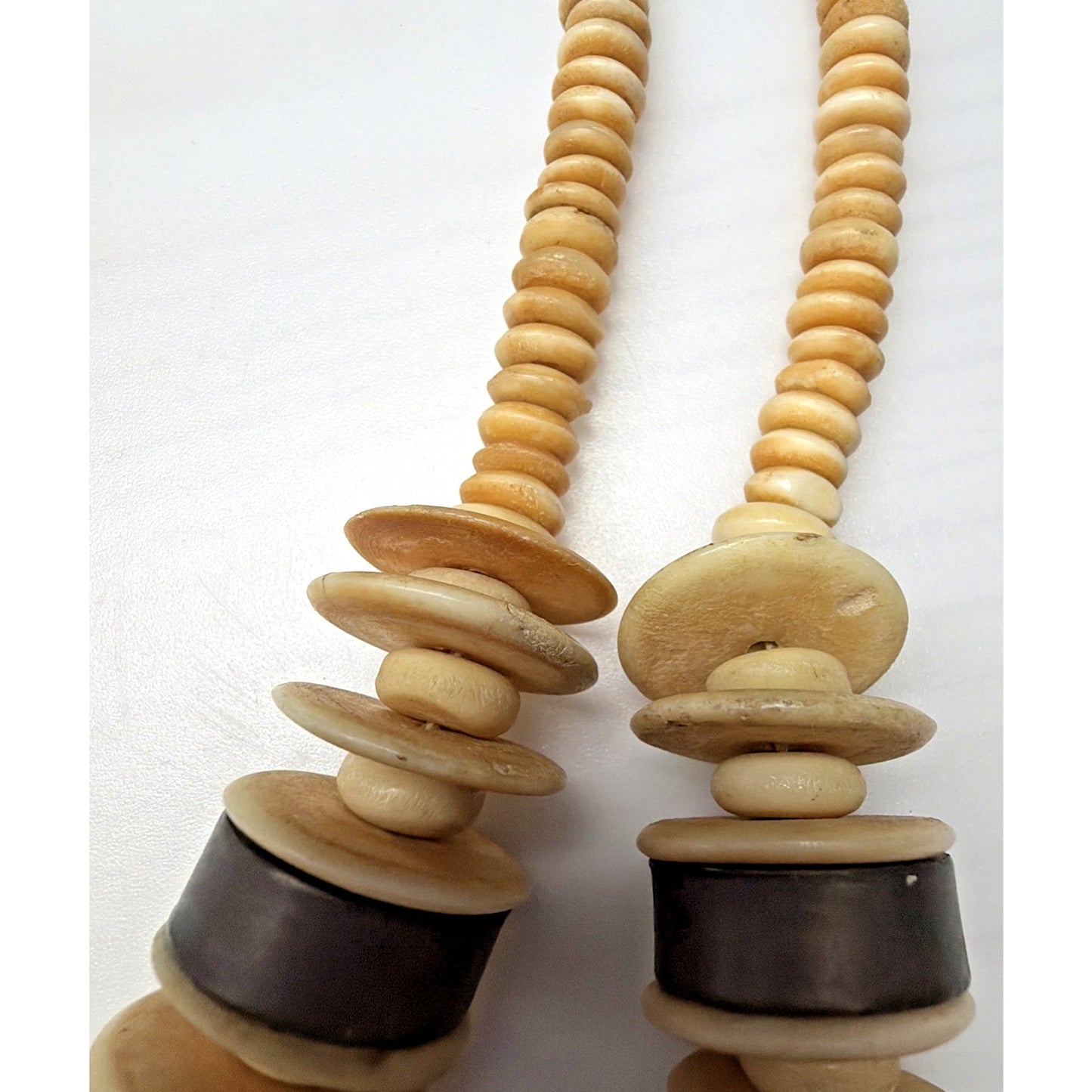 Old Ethnic Native Carved Bovine Camel Bone Brass Bronze Chunky Necklace Disc