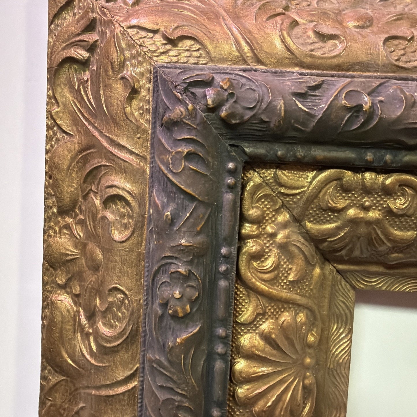 Antique Victorian Layered Wood Gold Floral Gesso Frame Only Wall Art As Is