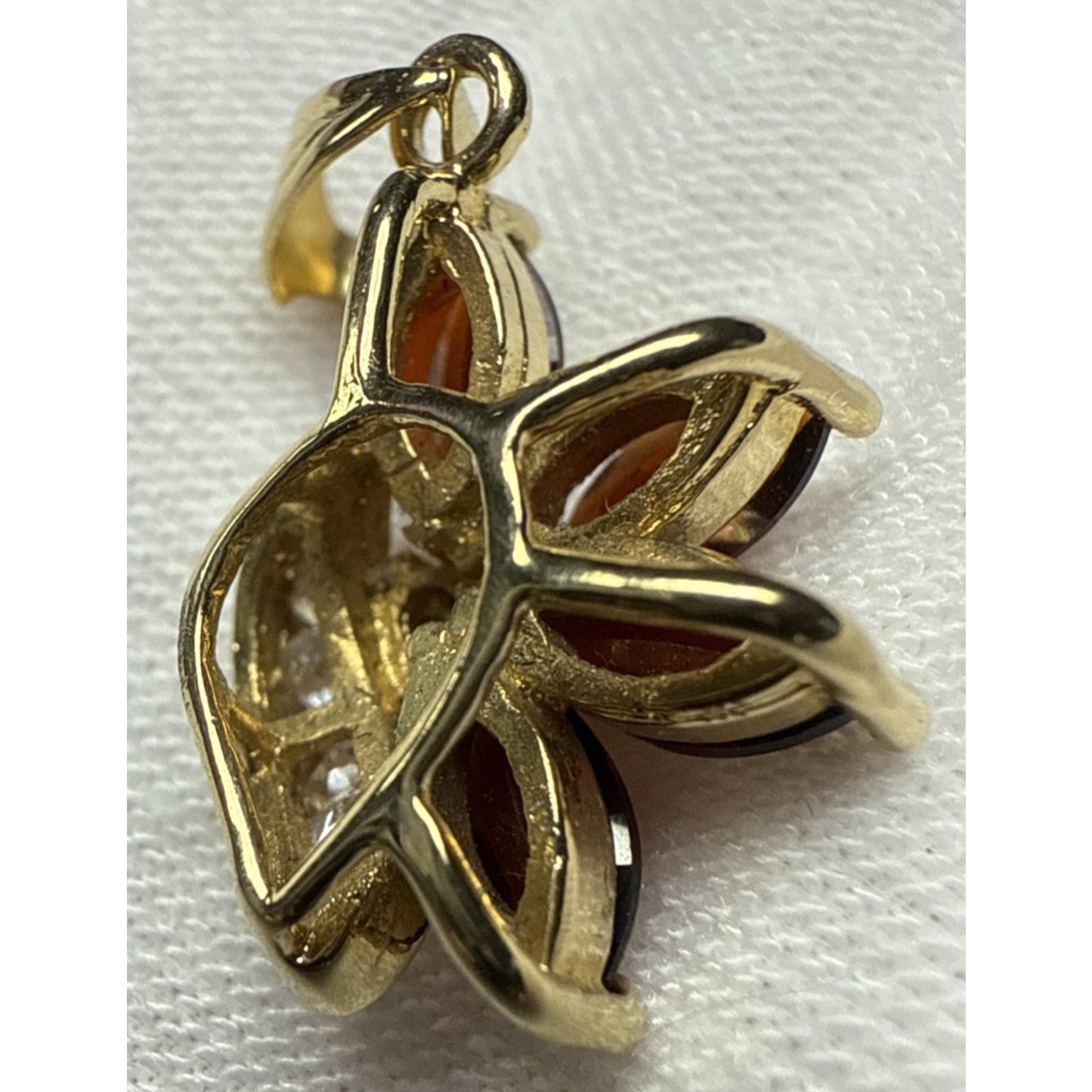 Vintage 10k Gold Plated Flower Cluster Pendant Charm Ruby Garnet Crystal As-Is