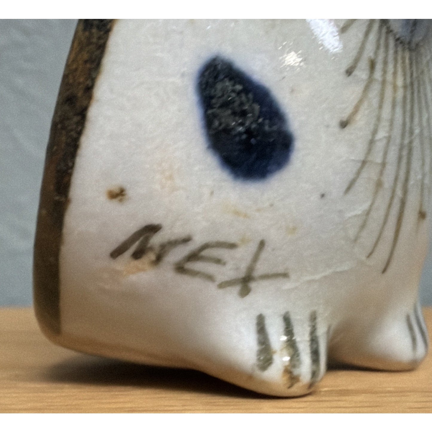 Vintage Mexican Tonala Pottery Owl Hand Painted Glazed Bird Green As Is