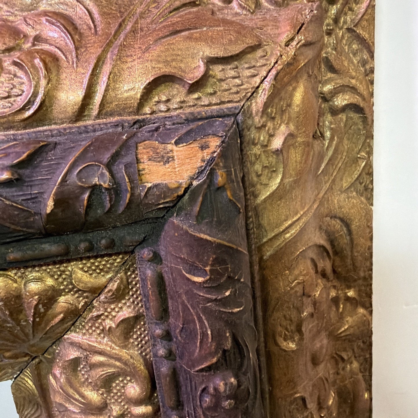 Antique Victorian Layered Wood Gold Floral Gesso Frame Only Wall Art As Is