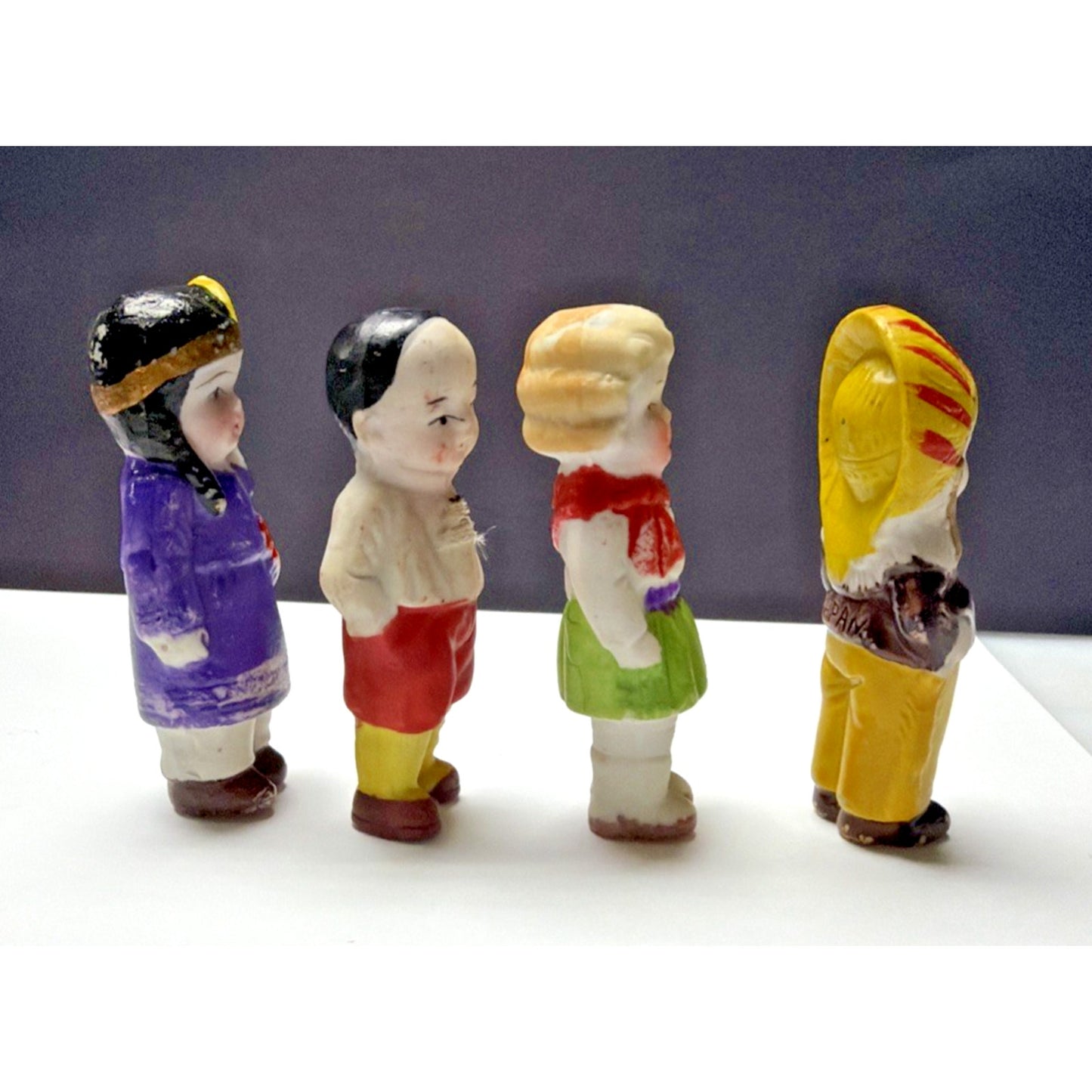 Old Lot of 8 Bisque Porcelain Penny Dolls Foreign Dolls Made in Japan As Is