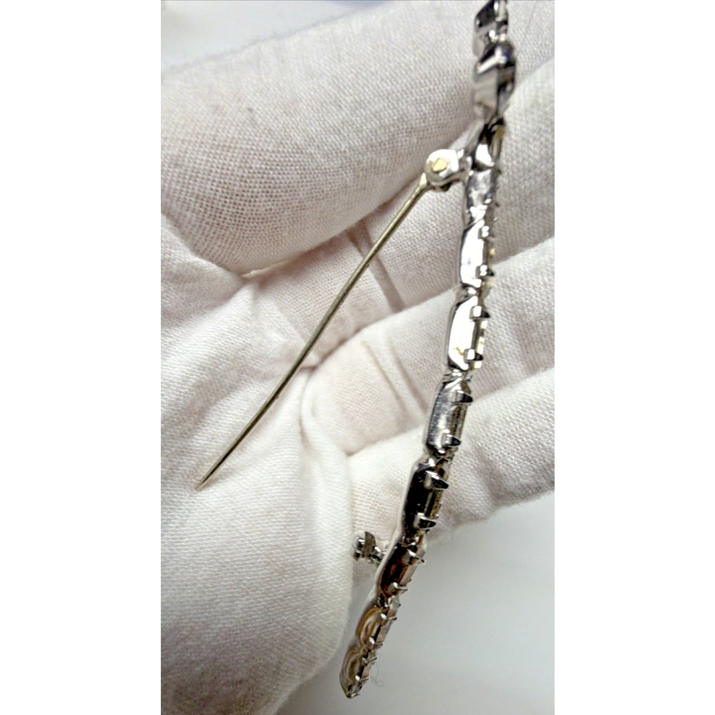 Vintage Sword Pin Brooch Dagger Crystal Rhinestones Baguette Silver