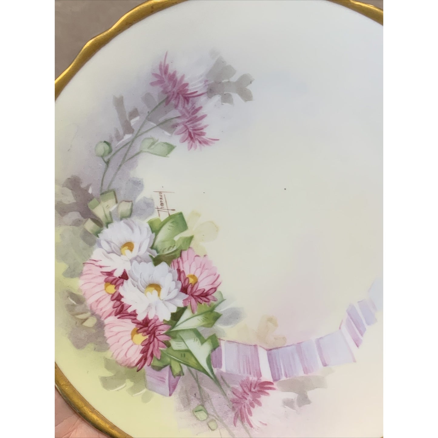 Old GD & Cie Avenir Limoges Hand Painted Plate Floral Gold Rim Signed Tharaud
