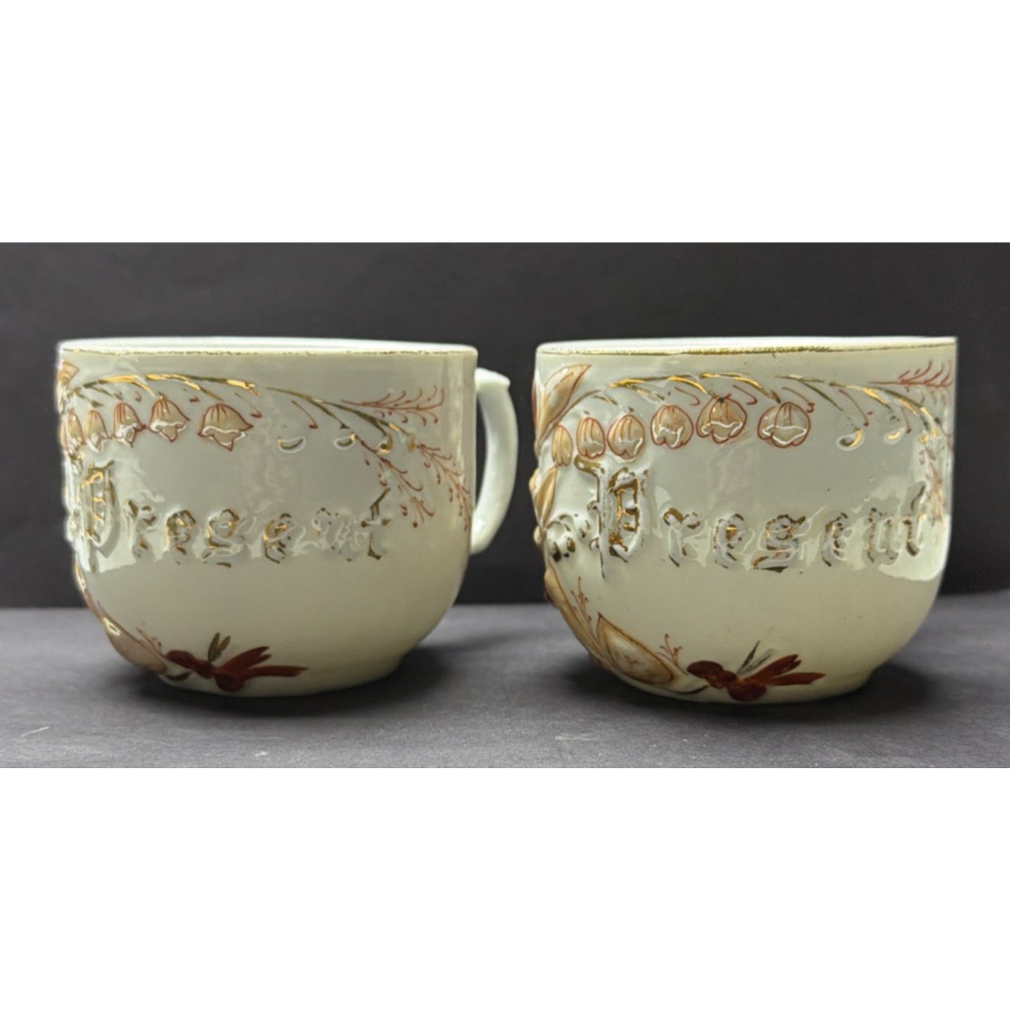 Antique Lot of 2 German Mug Cups Bluebell Lily Valley Present Hand Painted