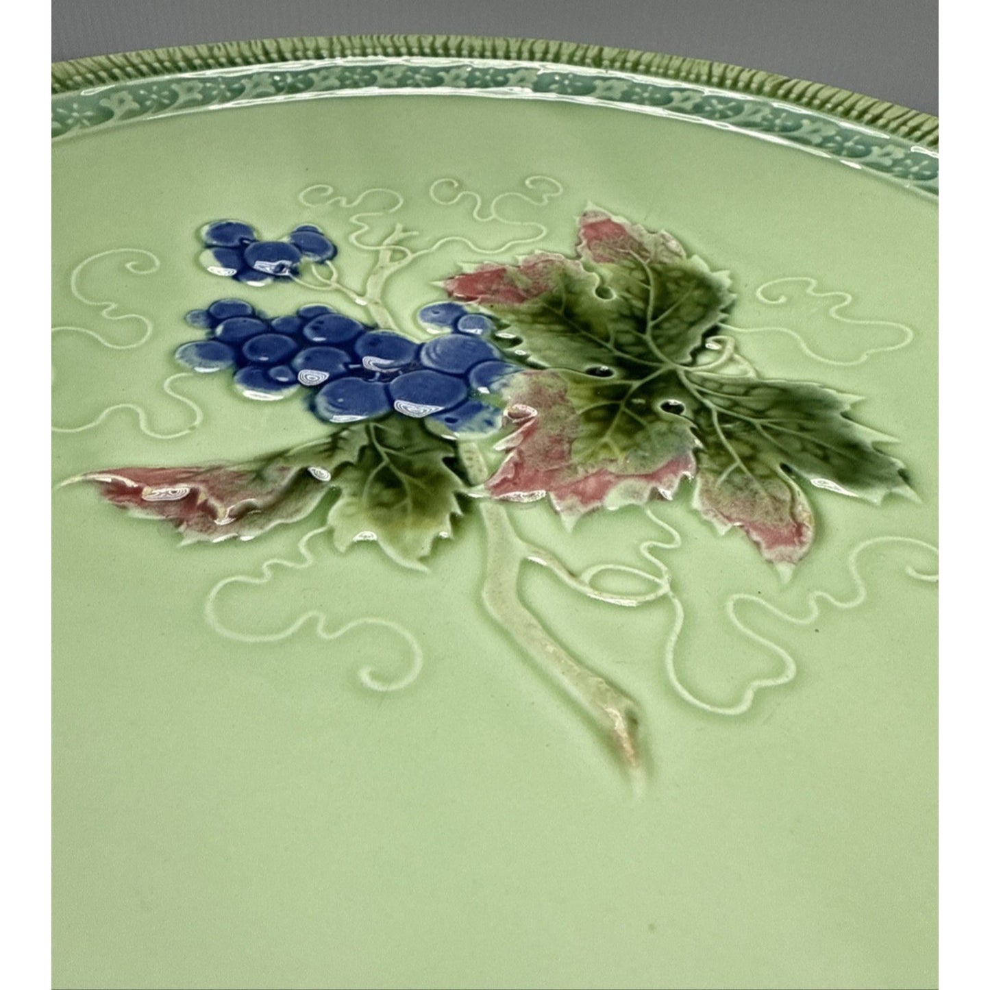 Old Zell Harmersbach Majolica Germany Grapes Leaves Hand Painted Green #114