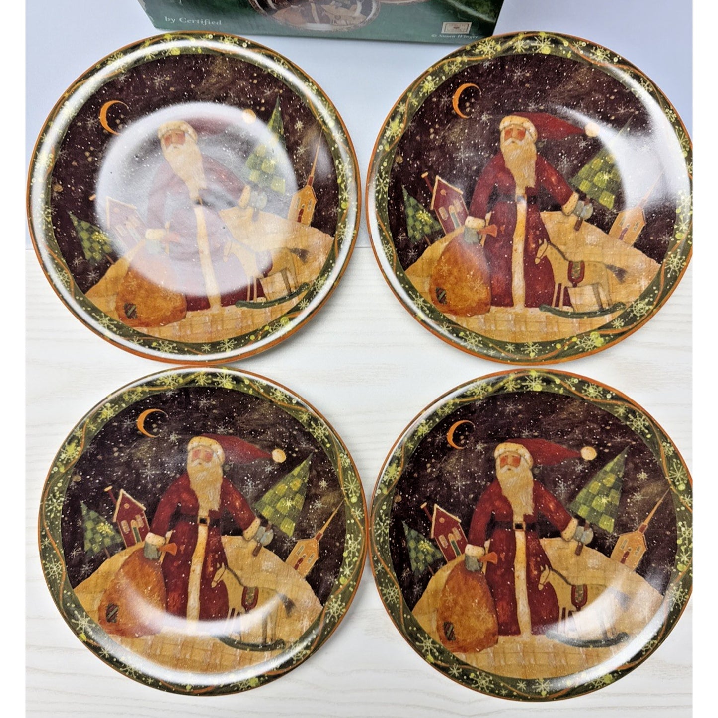 Vtg Lot of 4 Susan Winget Old World Santa Father Christmas Dessert Plate 8" Box