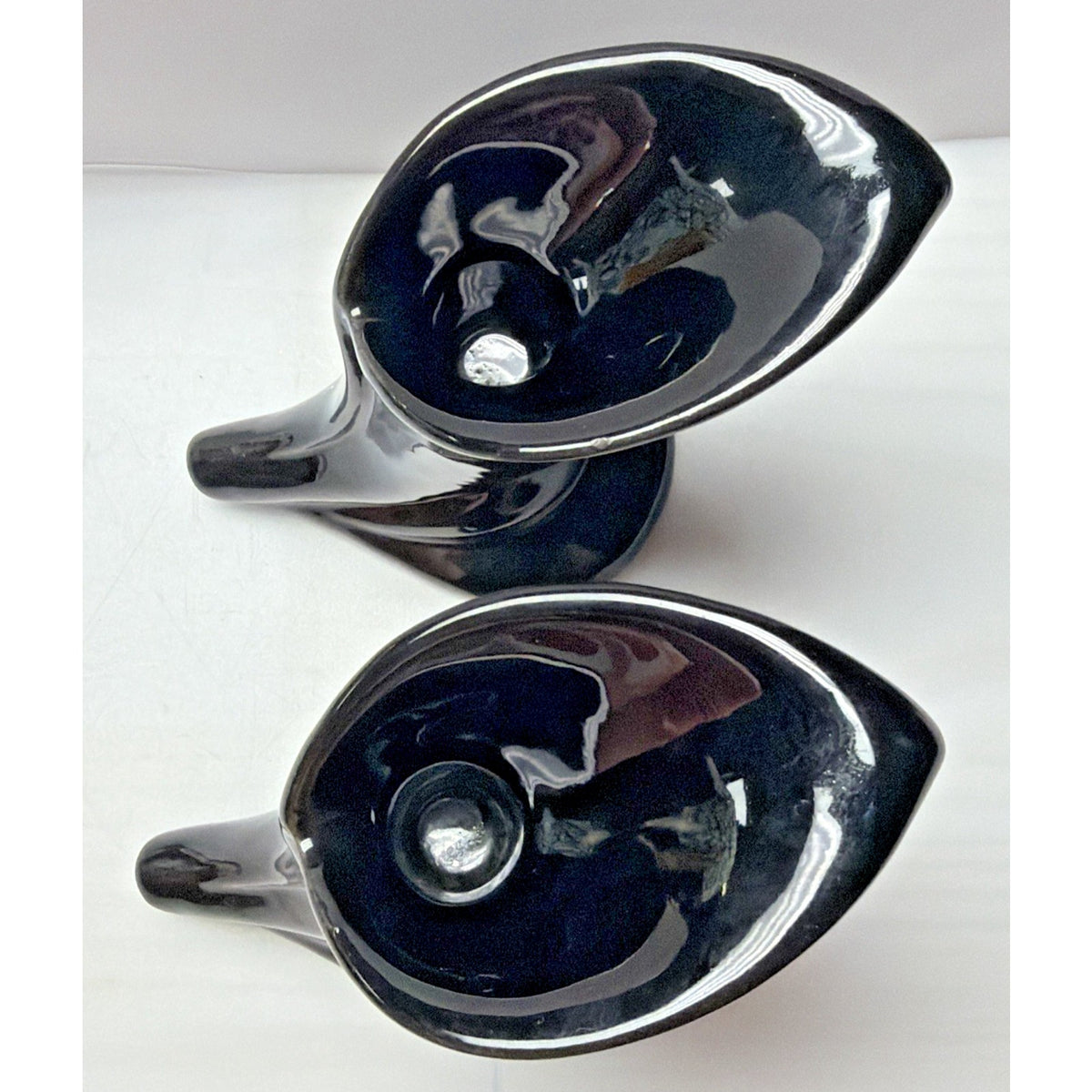 MCM Lot of 2 Haeger Pottery Black Glazed Calla Lily Horn Cornucopia Vase As-Is
