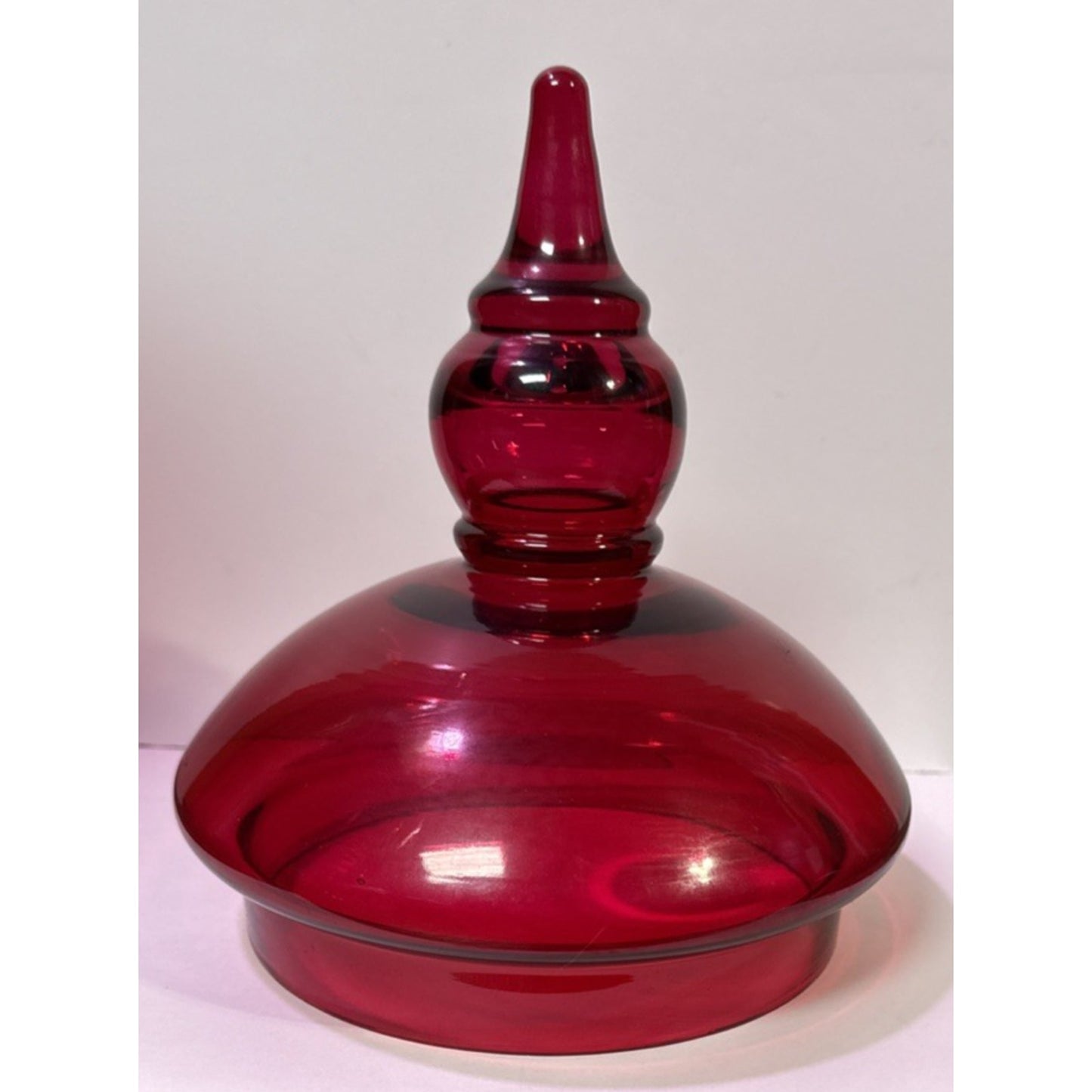 Modern Ruby Red Stained Apothecary Jar Tall Lid Footed Pedestal Canister As-Is