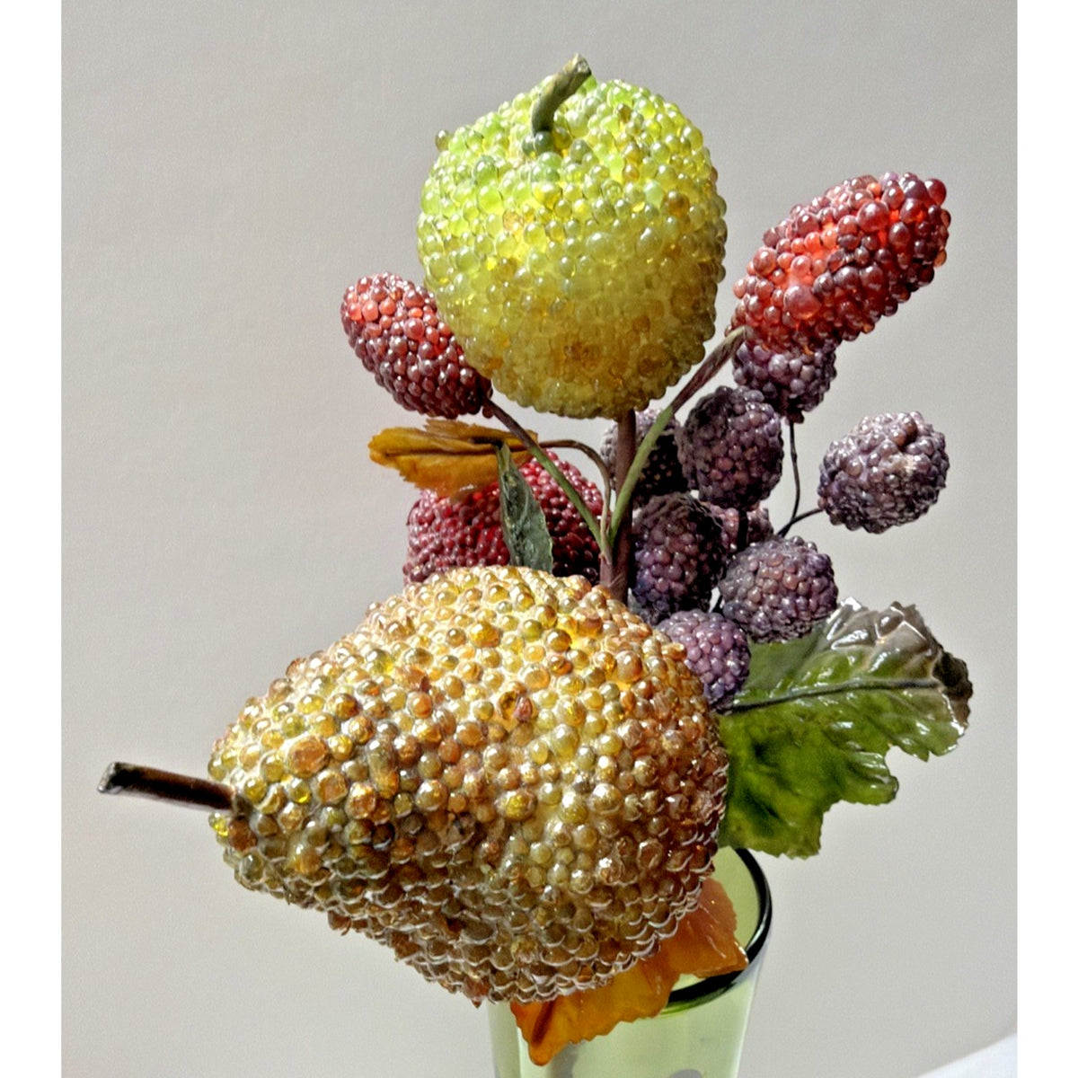 Vintage Glass Beaded Jeweled Faux Fruit Bouquet Pear Pomegranate Raspberry Grape