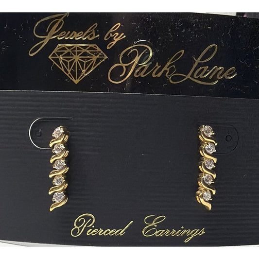 Vintage Park Lane Jewelry Dangle Drop S Link CZ Gold Tone Stud Earrings