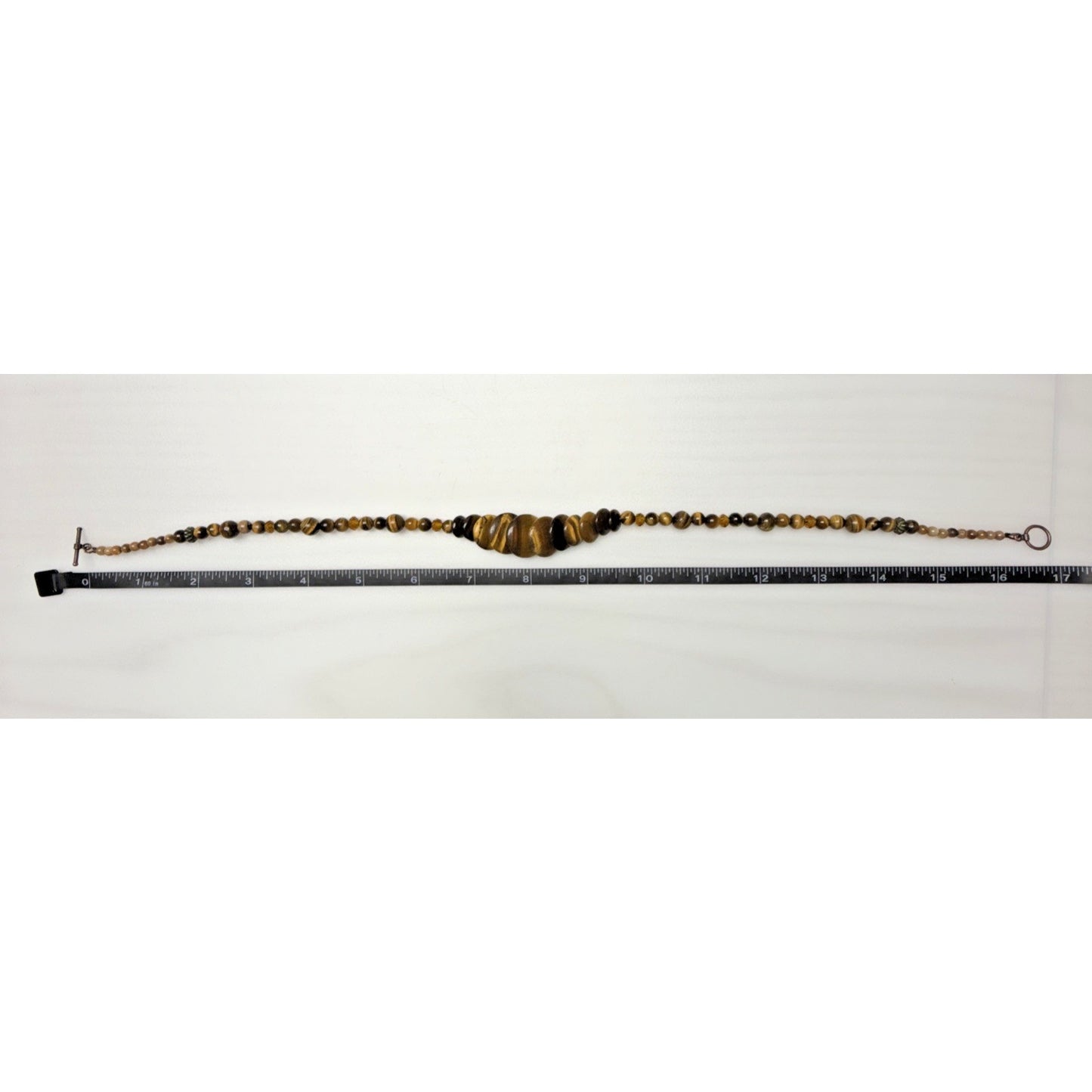 Vintage Tiger Eye Graduated Bead Collar Necklace Large Disc Toggle Layered As Is