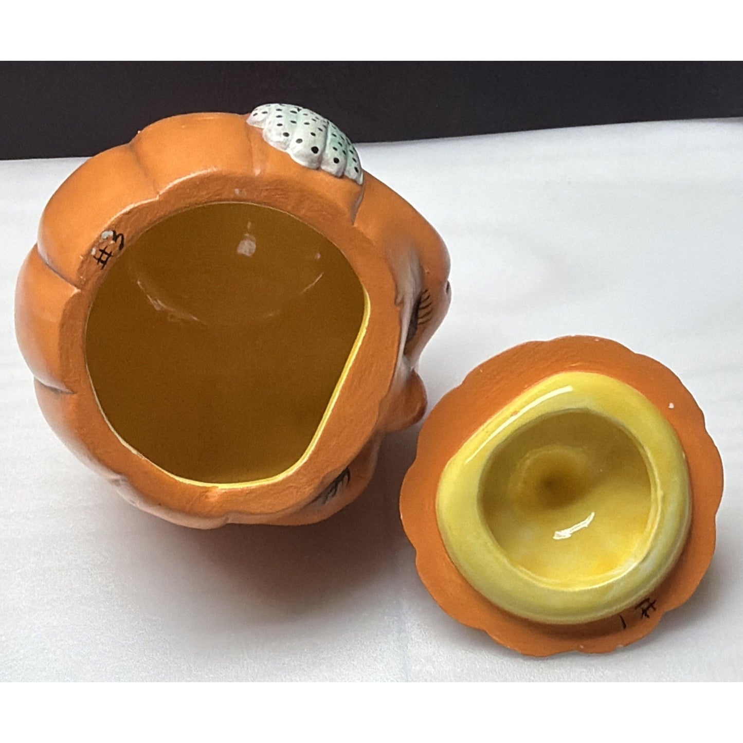 Vintage Anthropomorphic Pumpkin Face Ceramic Figurine Hand Painted Jar As Is