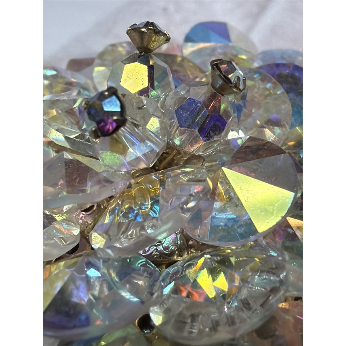 Vintage AB Crystal Faceted Rhinestone Brooch Rivoli Beaded