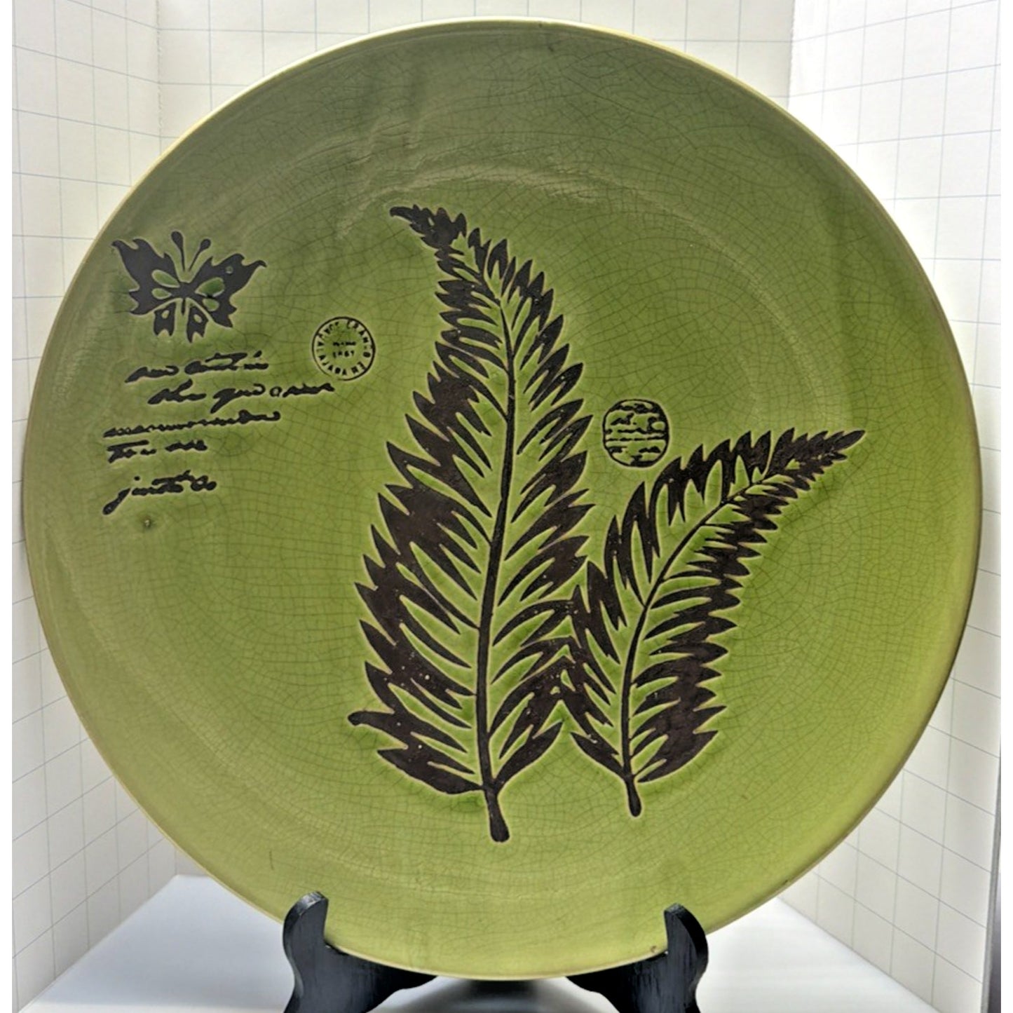 MCM En Franco Guadalajara Pottery Charger Tray Large Crackle Glaze Botanical