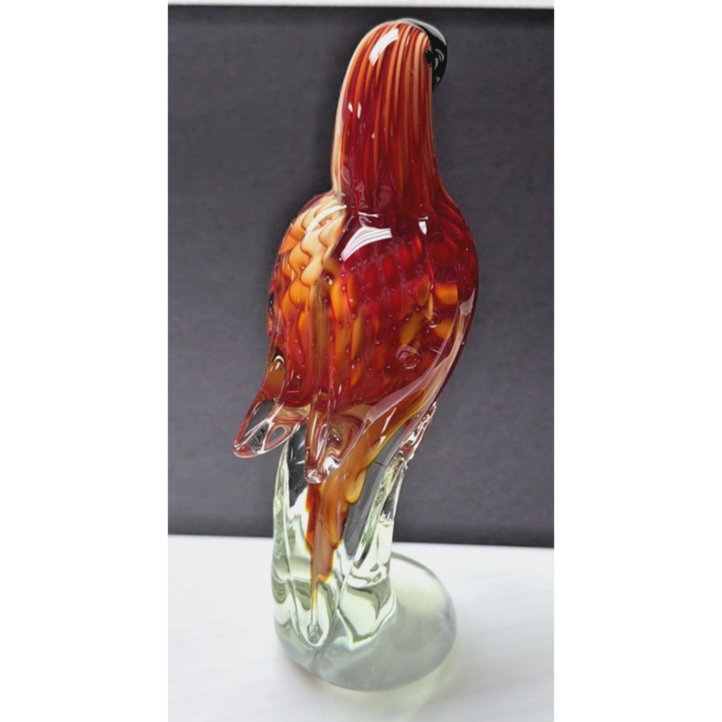 Vintage Blown Art Glass Parrot Sculpture Sommerso Bullicante Red White Bubbles