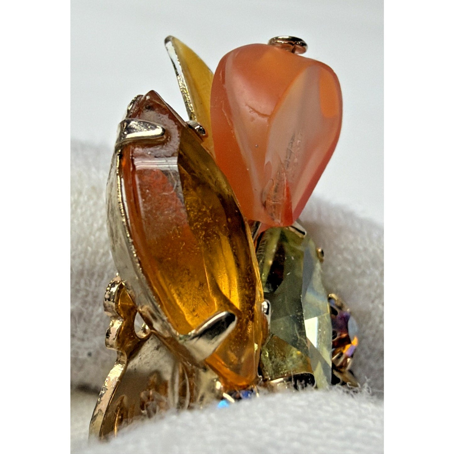 Juliana Yellow Amber Topaz Rhinestone Art Glass Window Bead Givre Clip Earrings