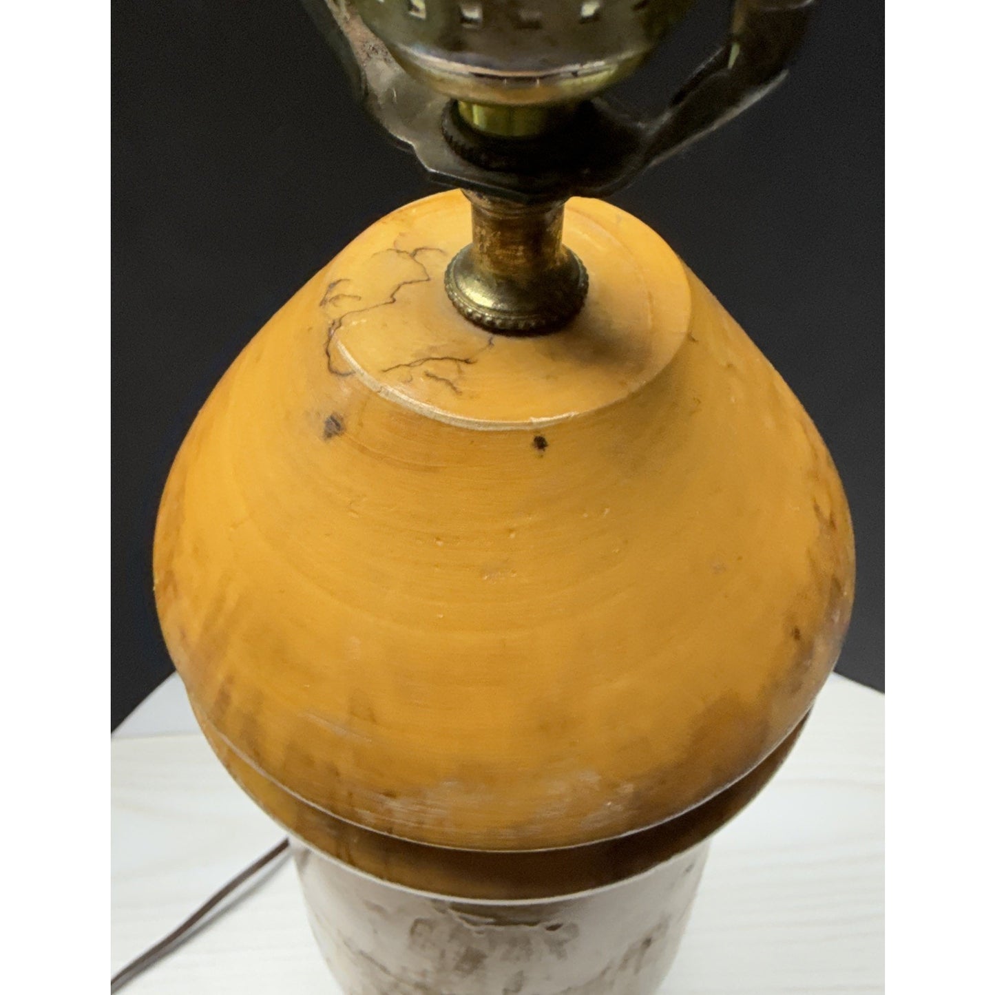 Vintage Wood Turned Table Lamp Burlwood Tall Flame Finial As Is Read