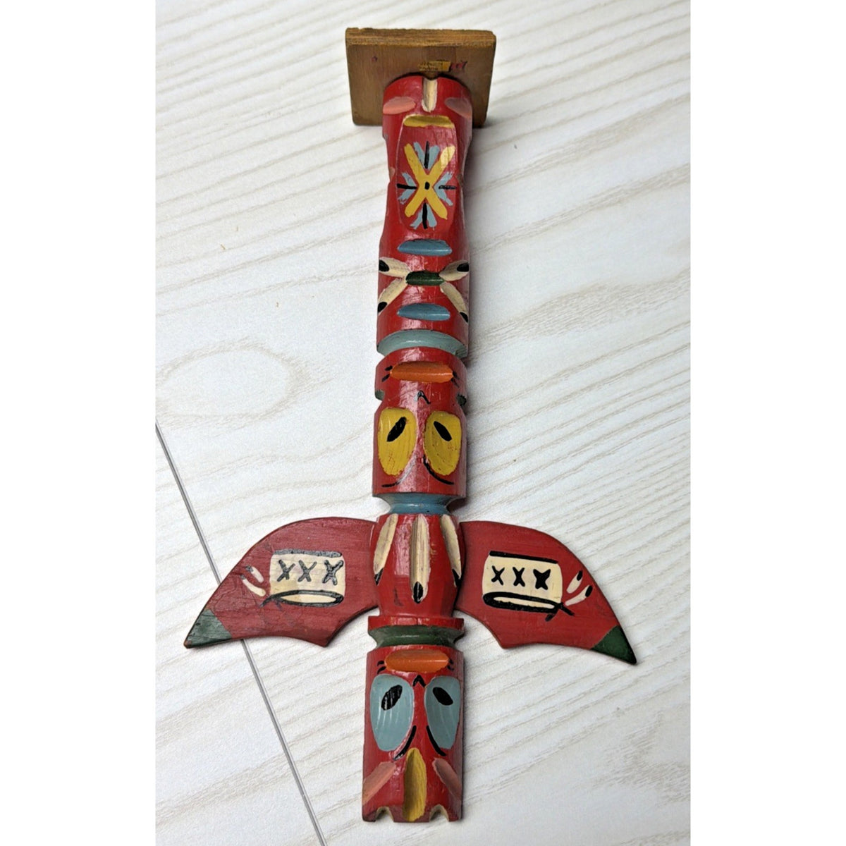 Vintage Native American Wood Carved Totem Pole Hand Painted As Is